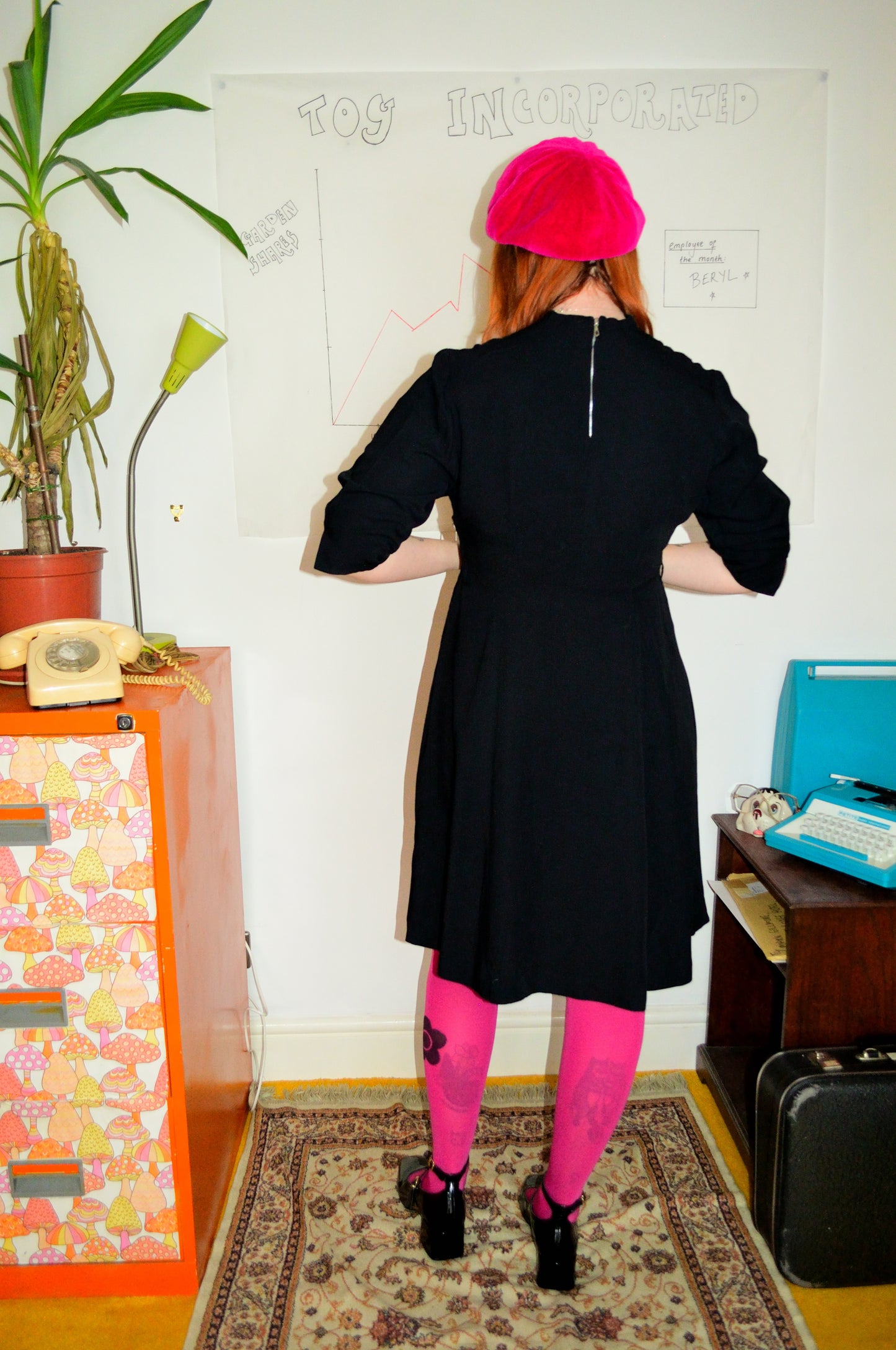 Vintage 50s Black Midi Dress