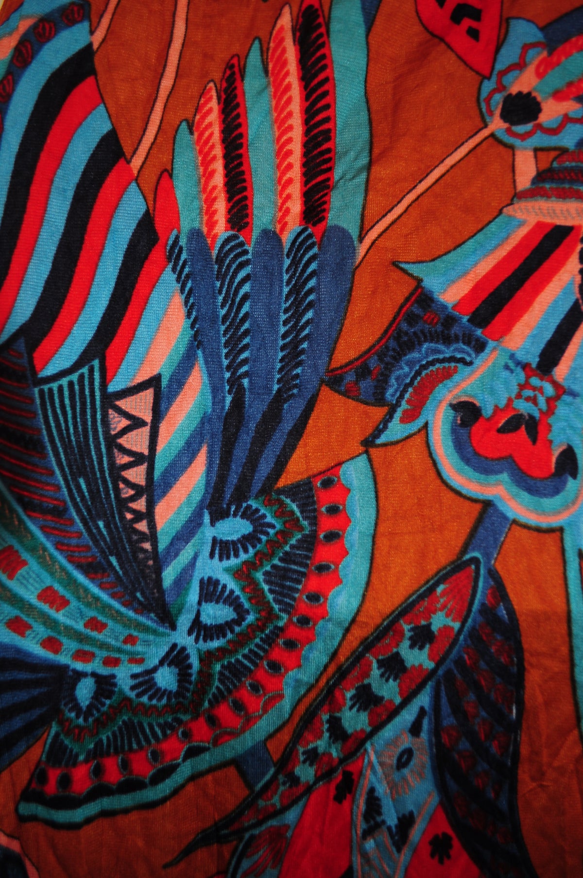 Vintage 70s Burnt Orange Psychedelic Print Halter Maxi Dress