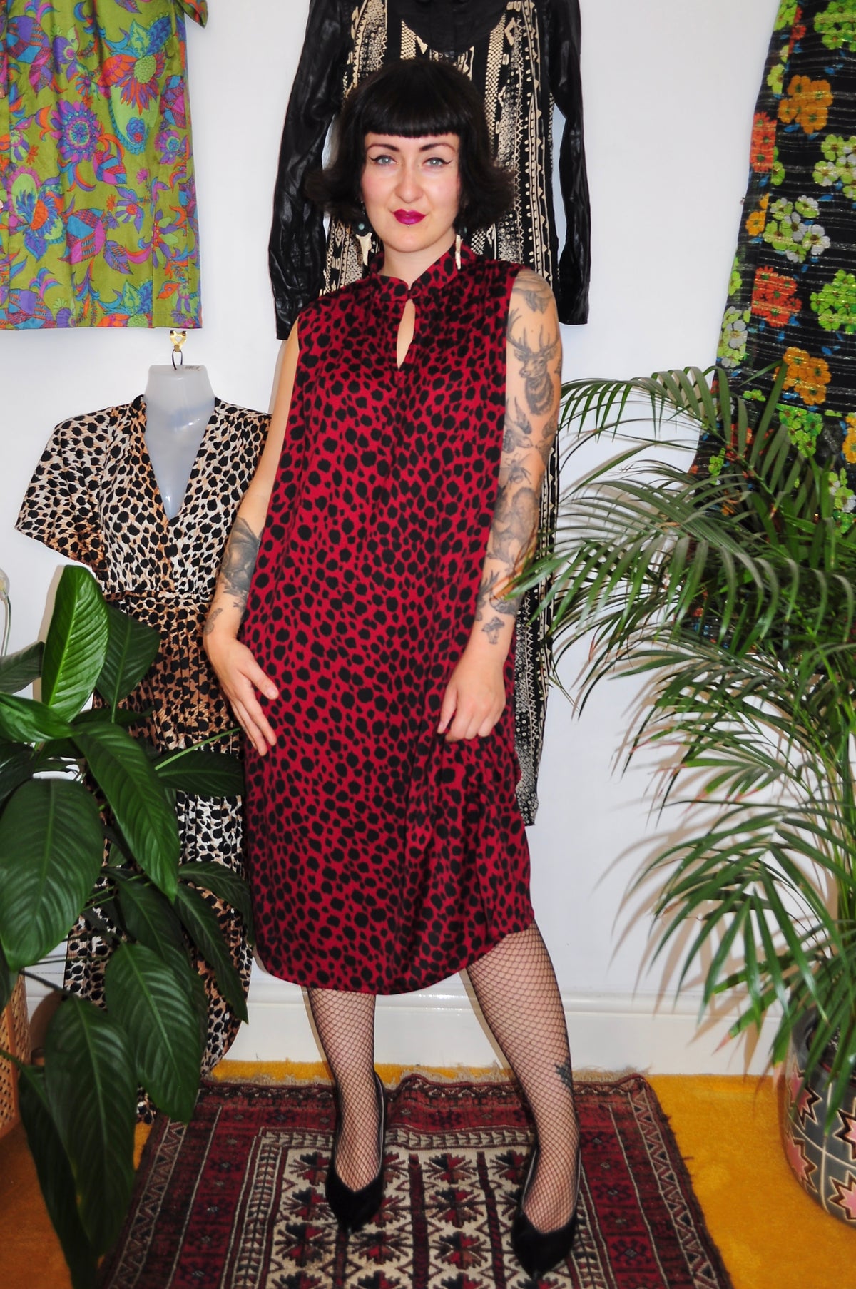 Vintage 80s Red Leopard Print Two Piece Dress and Jacket
