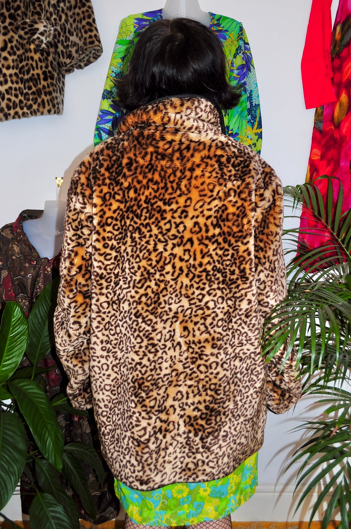 Vintage 80s Leopard Print Faux Fur Coat
