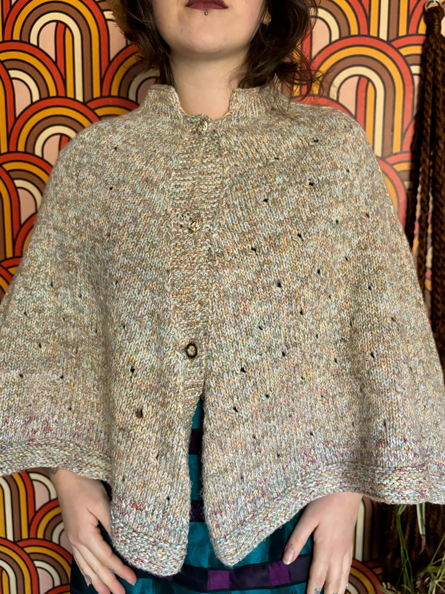Vintage Knitted Grey Poncho Cape