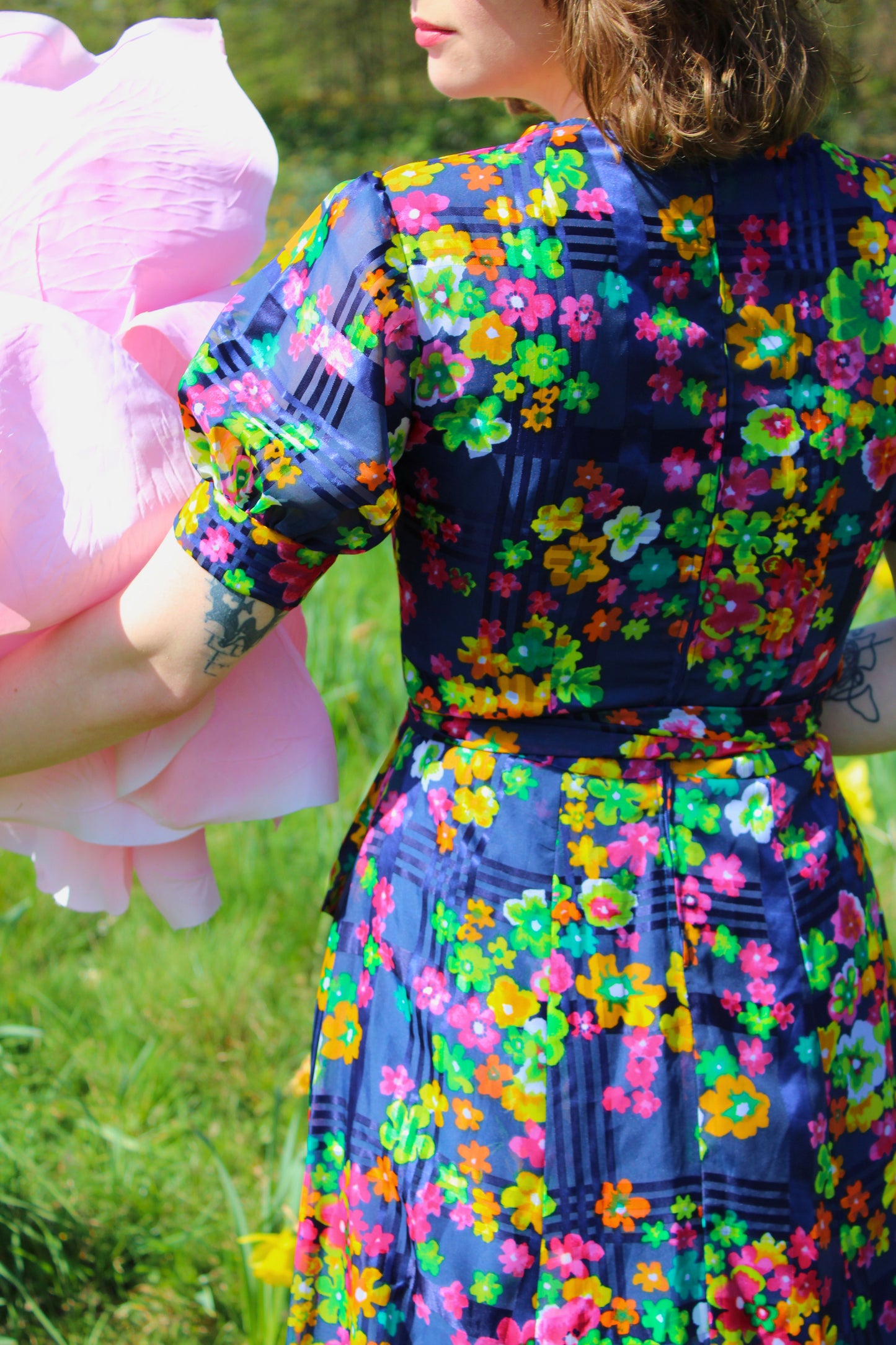 Vintage 70s Blue Colourful Floral Maxi Dress