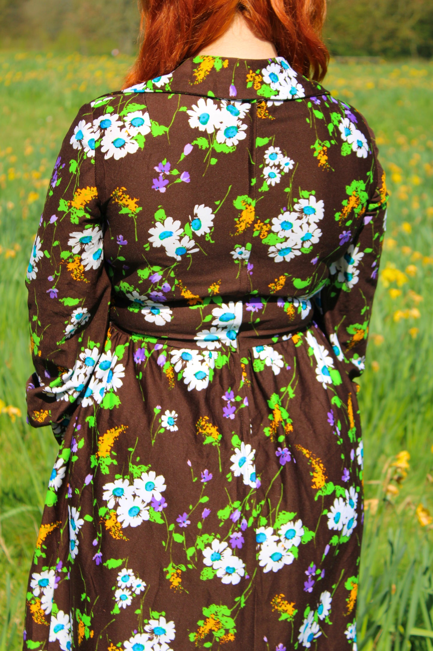 Vintage 70s Brown Floral Maxi Dress