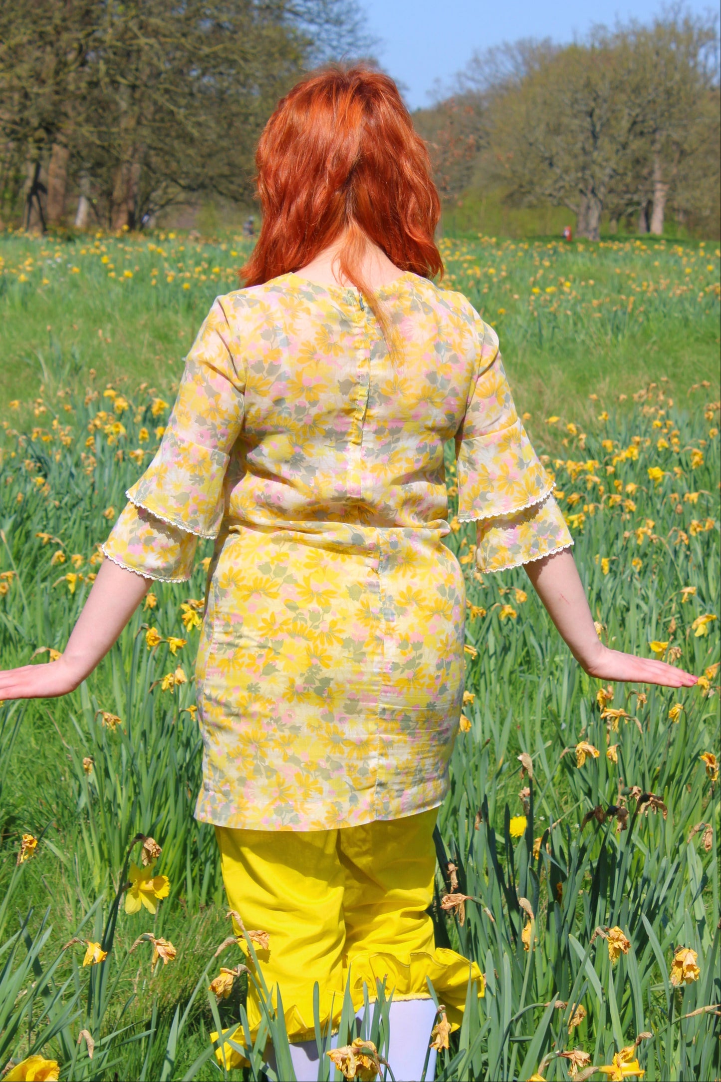 Vintage 70s Butter Yellow Floral Mini Dress