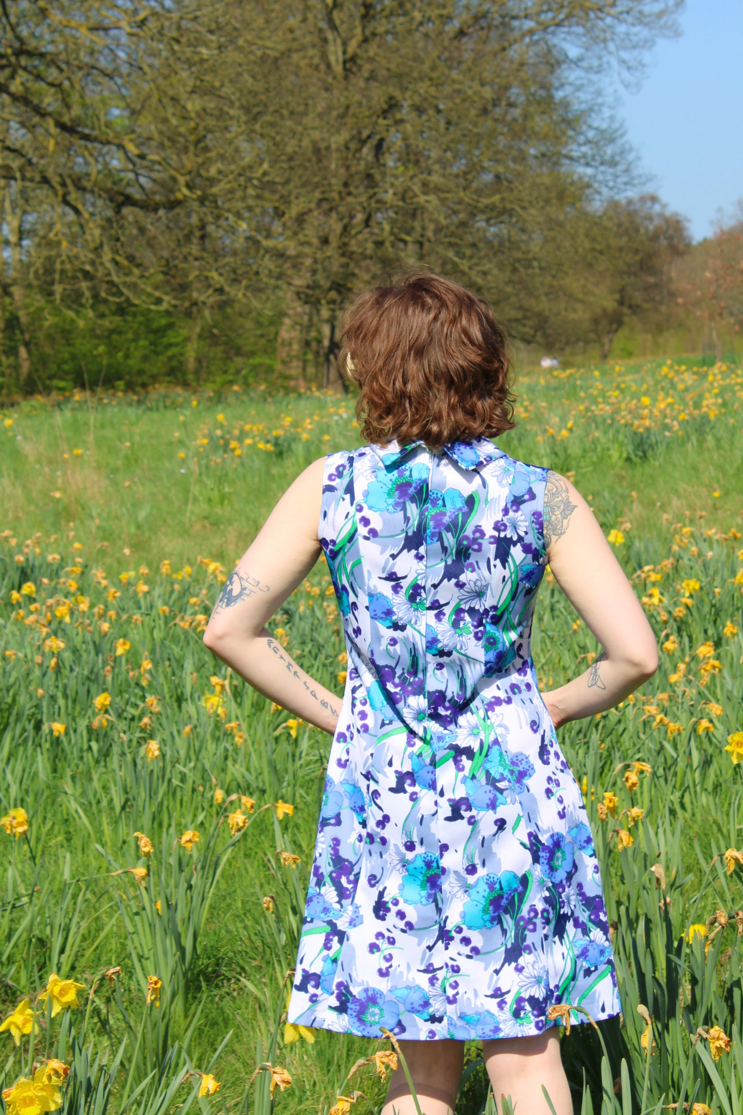 Vintage 70s Blue and White Floral Dress