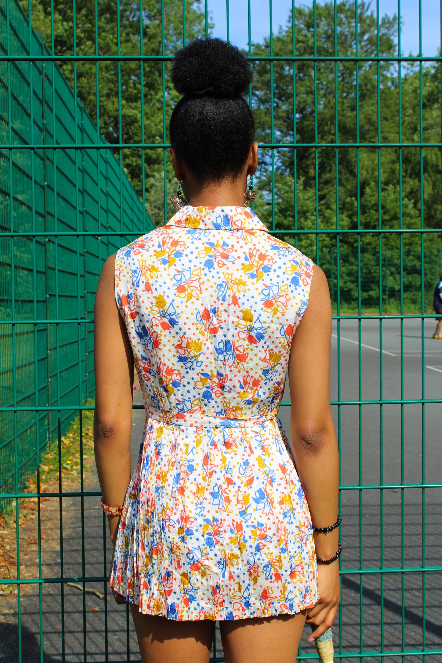 Vintage 60s Colourful Print Pleated Mini Dress