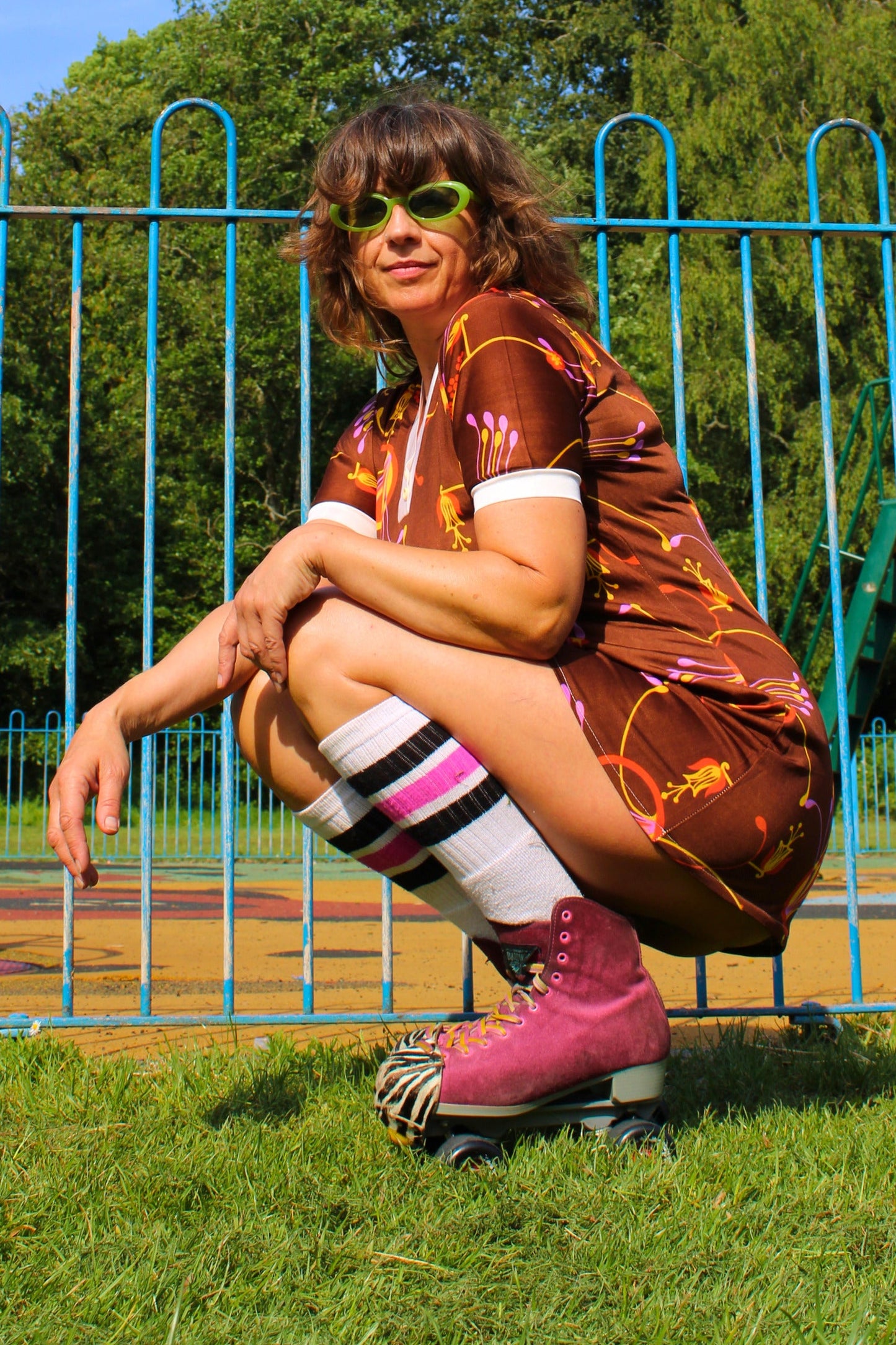 Vintage 70s Brown Psychedelic Mini Dress