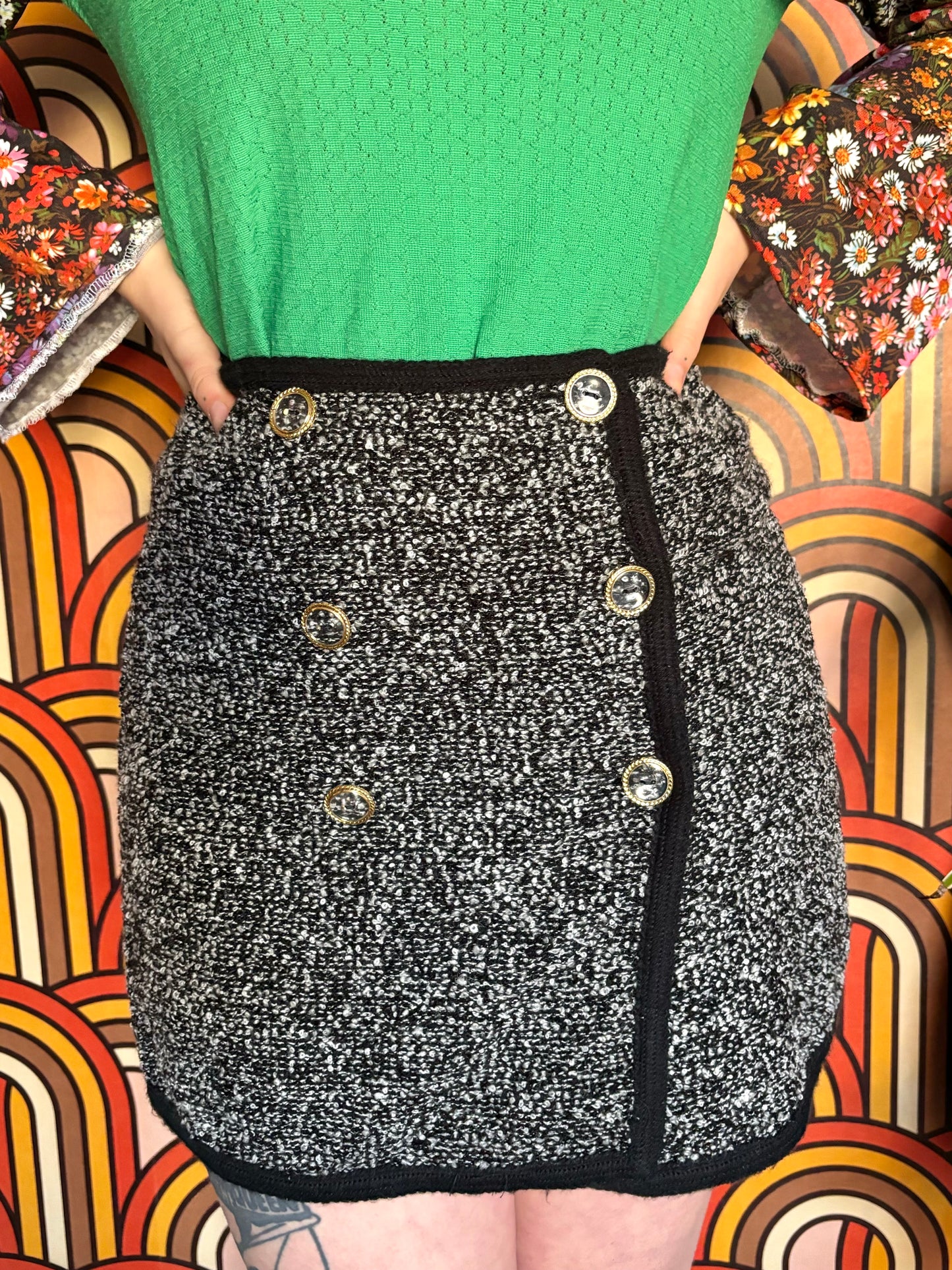 Vintage 80s Grey Textured Mini Skirt