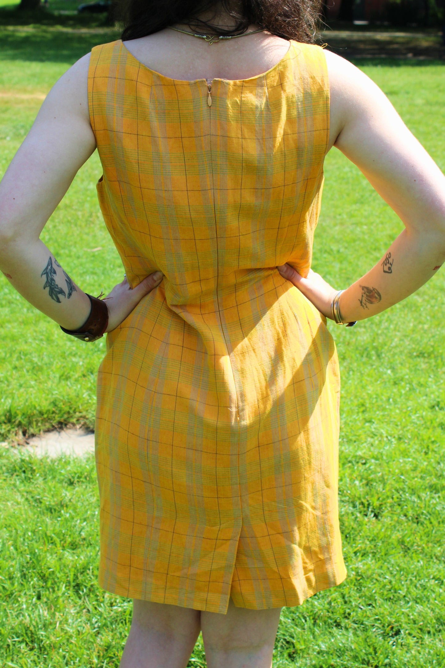 Vintage 90s Yellow Check Mini Dress
