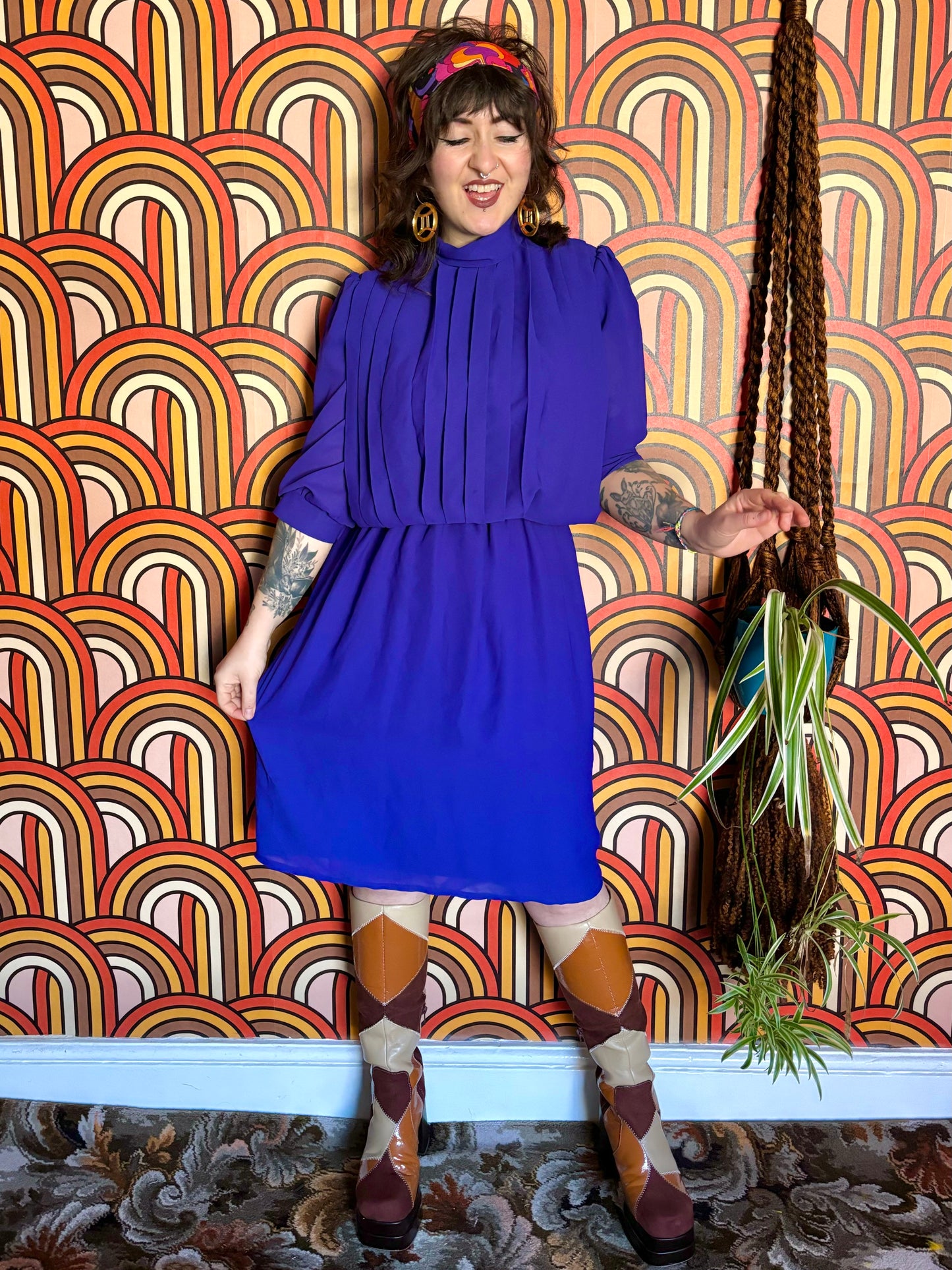 Vintage 80s Purple Midi Dress