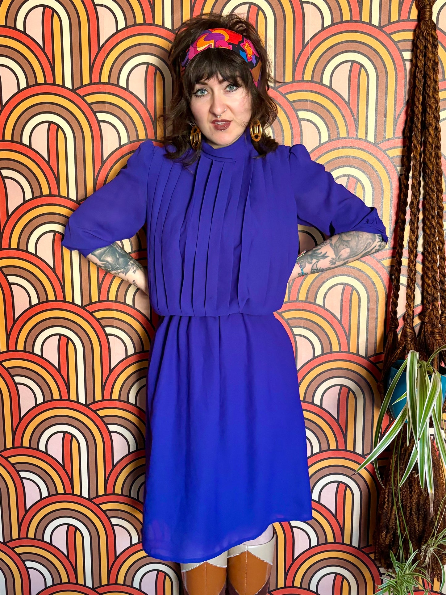 Vintage 80s Purple Midi Dress