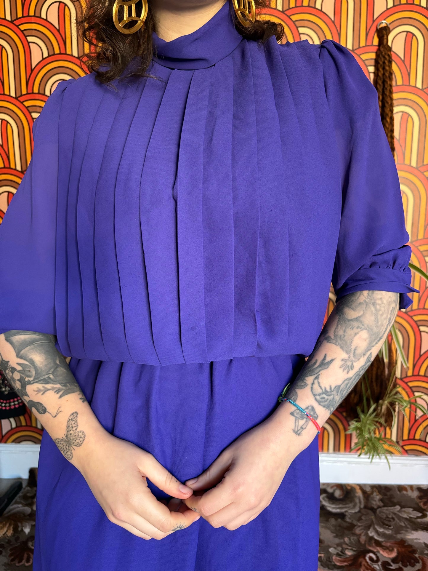 Vintage 80s Purple Midi Dress