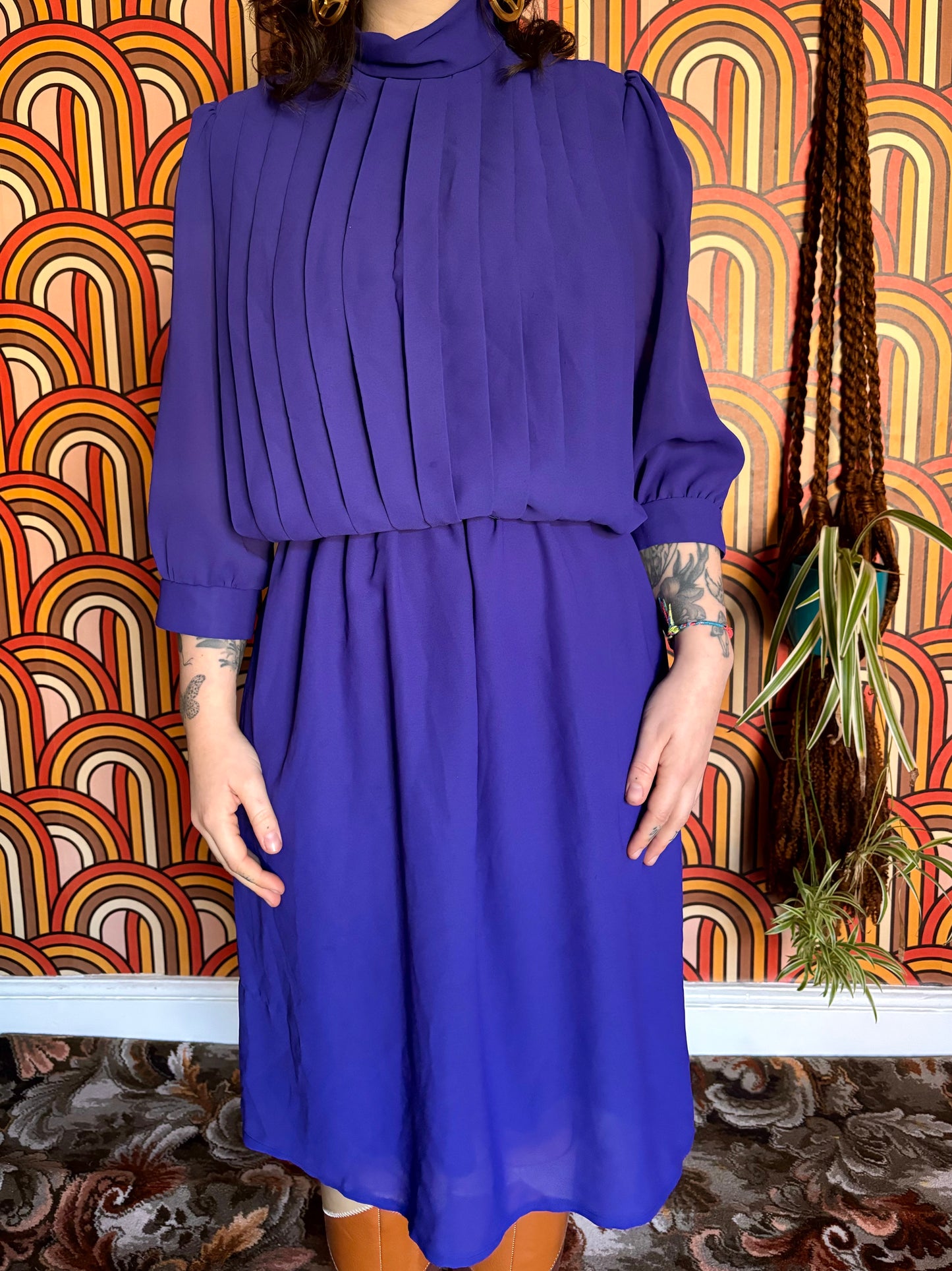 Vintage 80s Purple Midi Dress