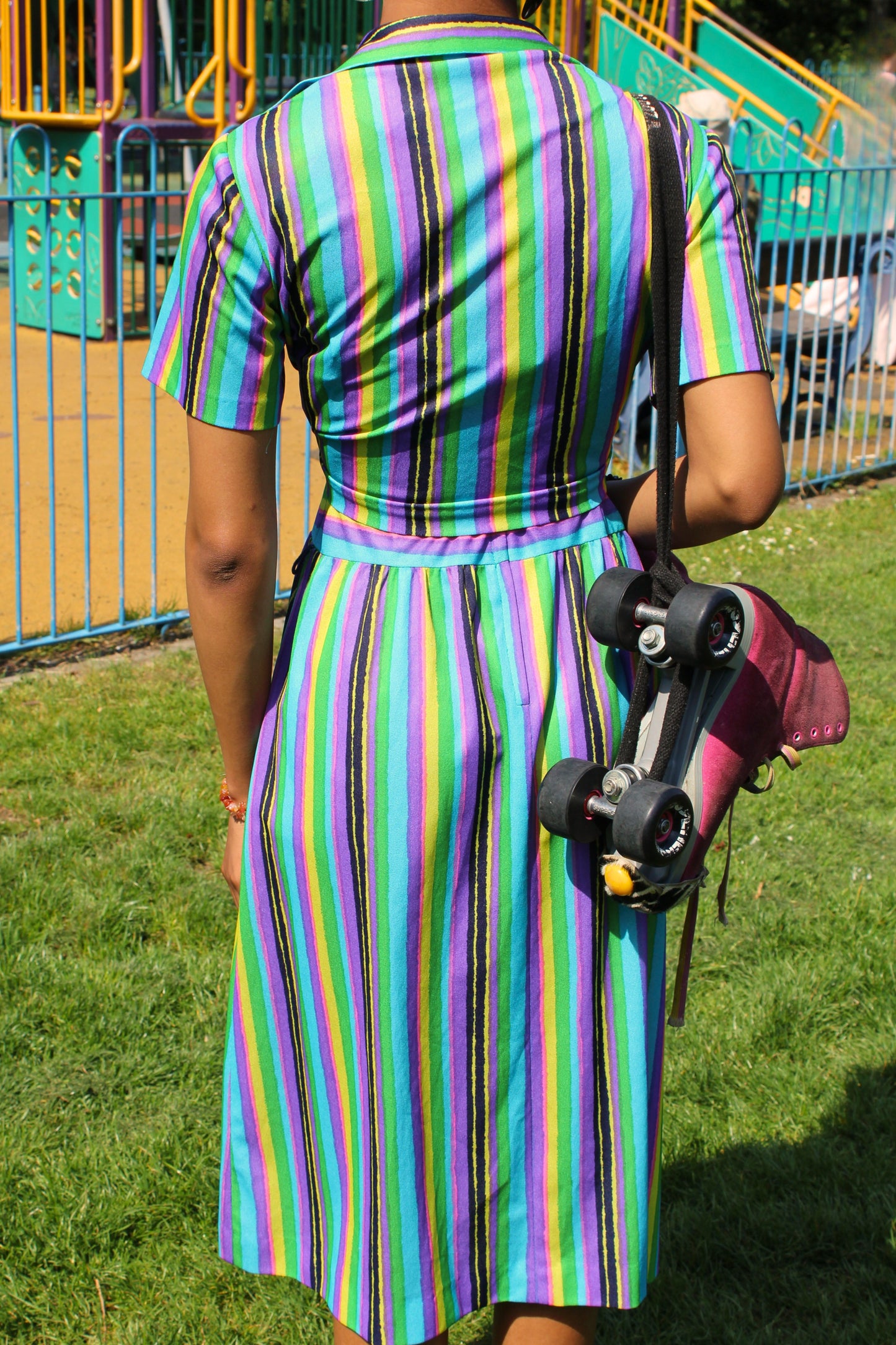 Vintage 80s Colourful Stripe Dress and Jacket Two Piece