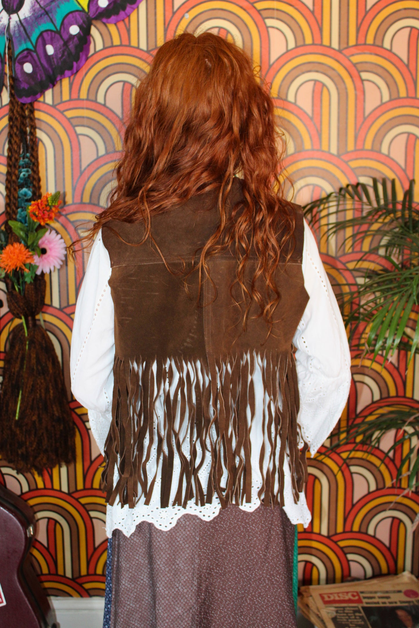 Vintage 70s Brown Suede Fringe Waistcoat
