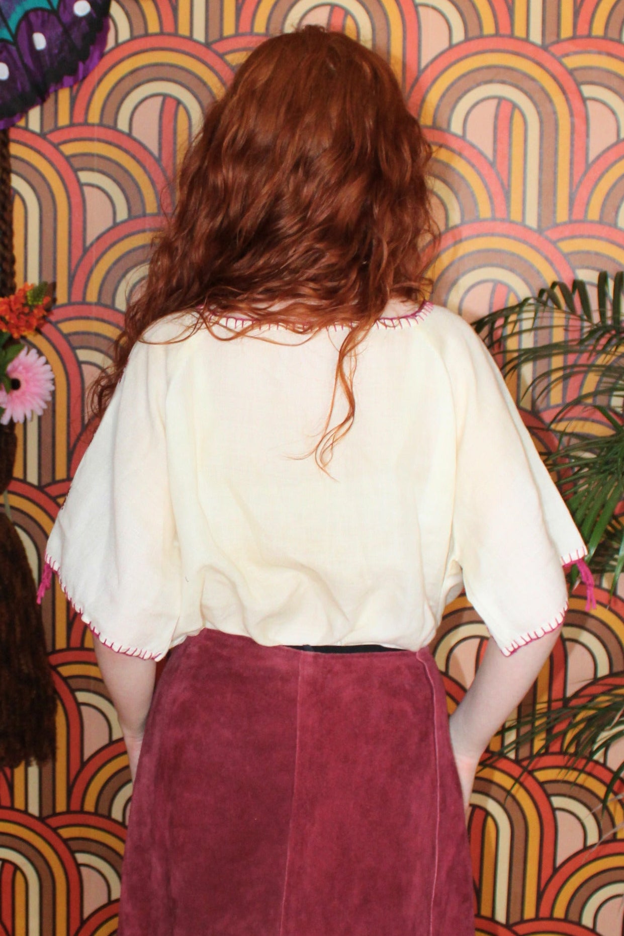 Vintage 70s Cream Embroidered Top