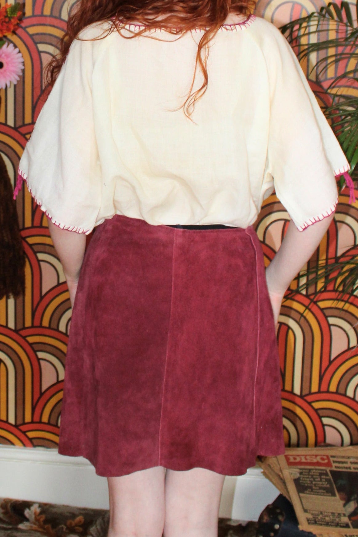 Vintage 70s Maroon Brown Suede Mini Skirt