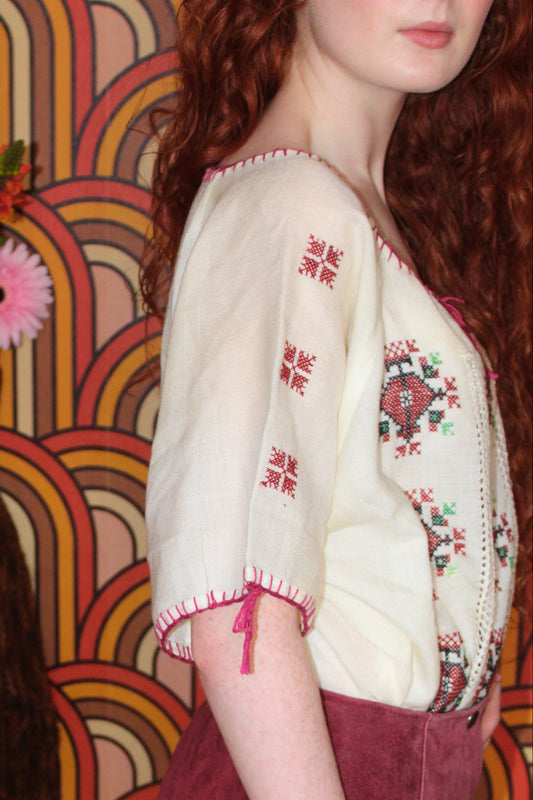 Vintage 70s Cream Embroidered Top