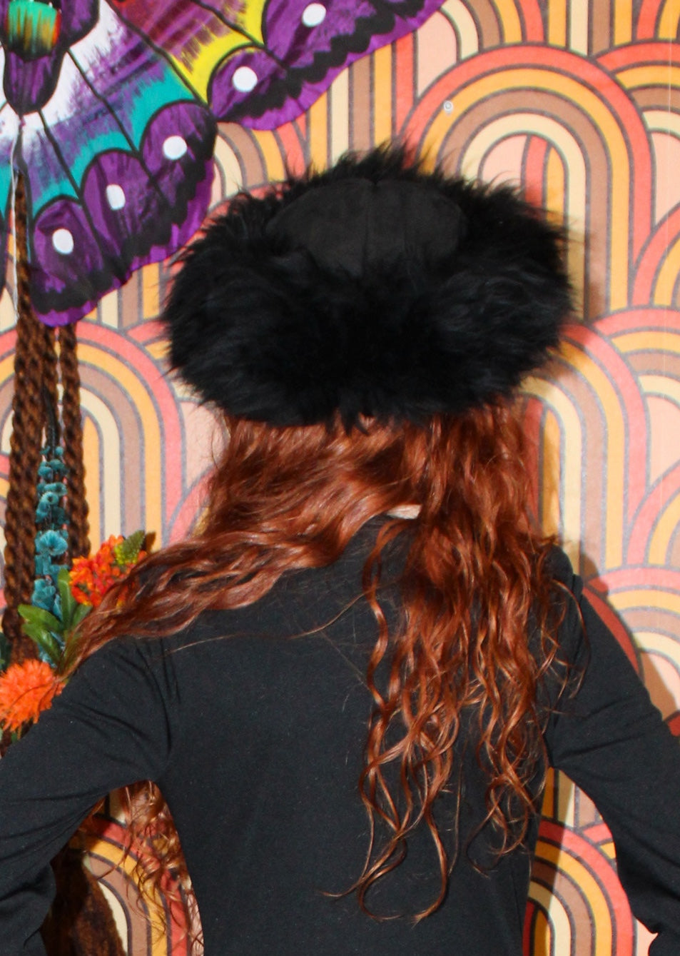 Vintage 70s Black Sheepskin Hat