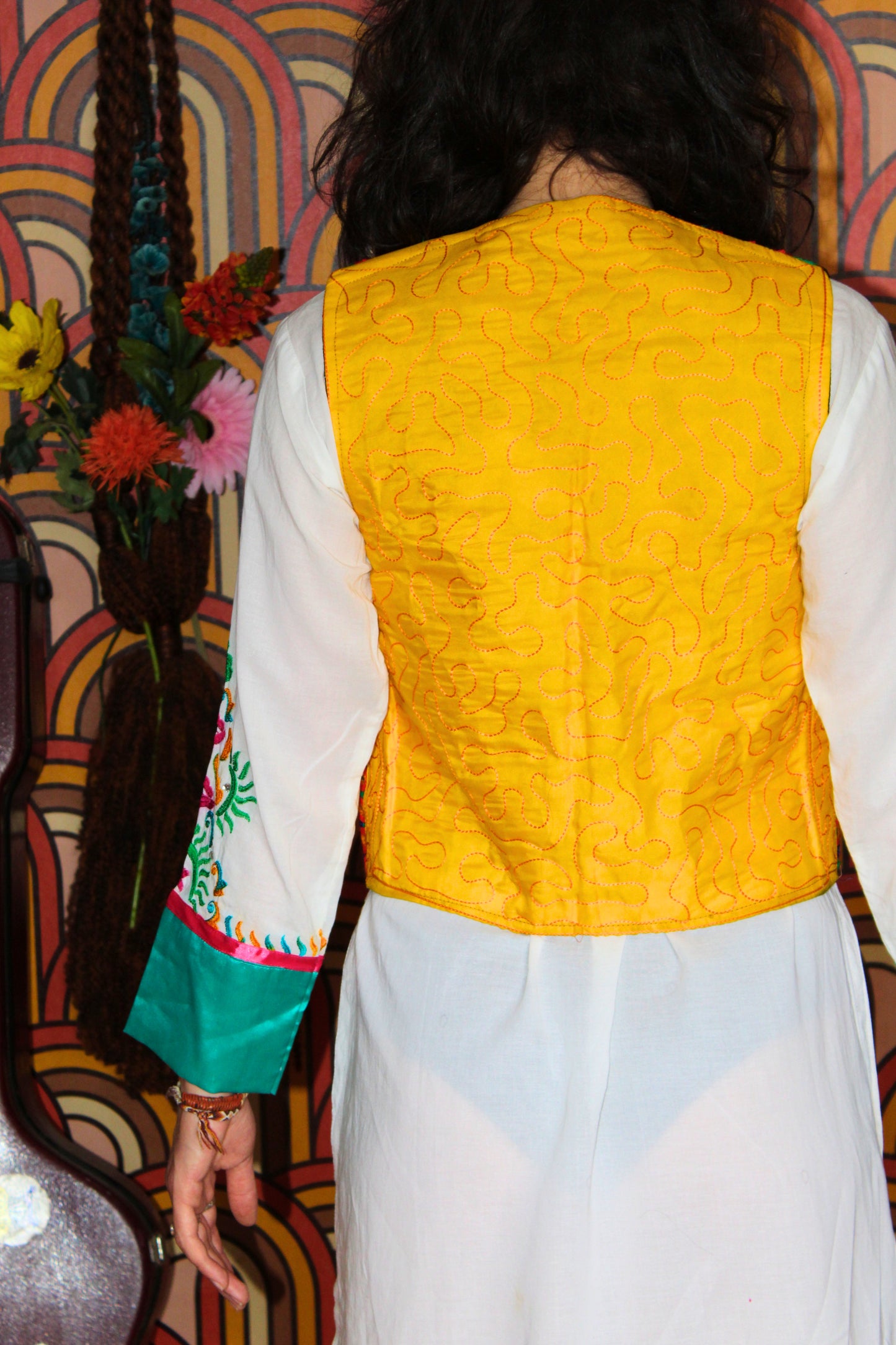 Vintage Colourful Embroidered Indian Folk Waistcoat