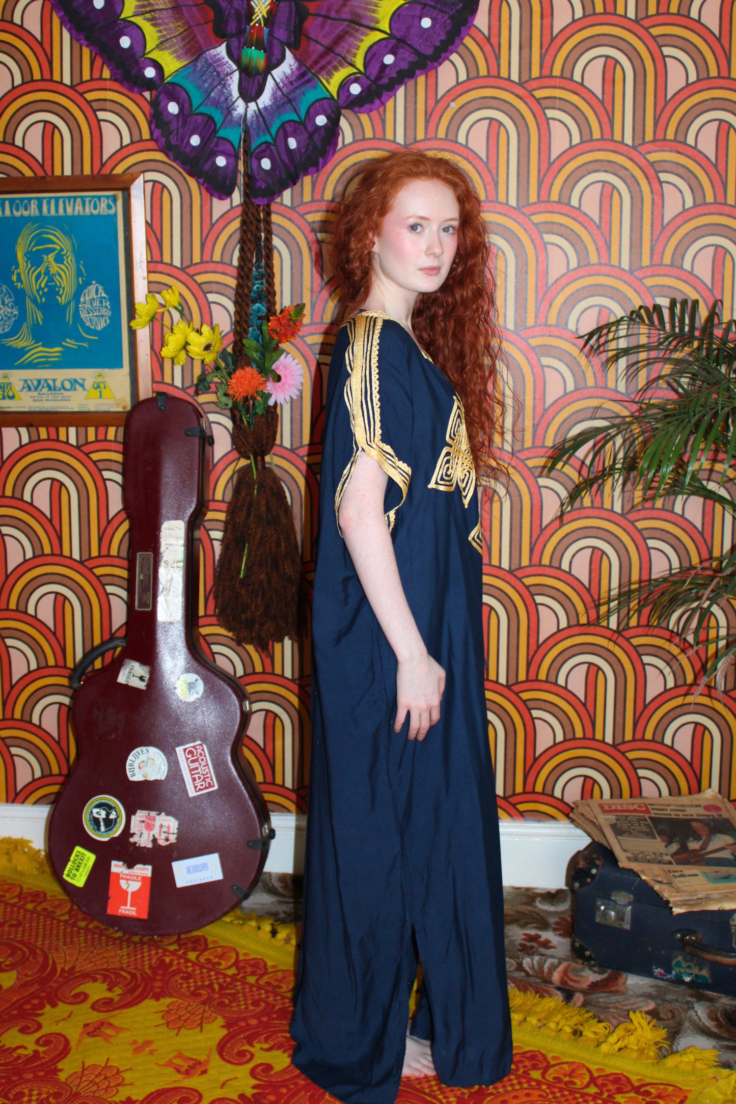 Vintage 70s Navy Blue Kaftan