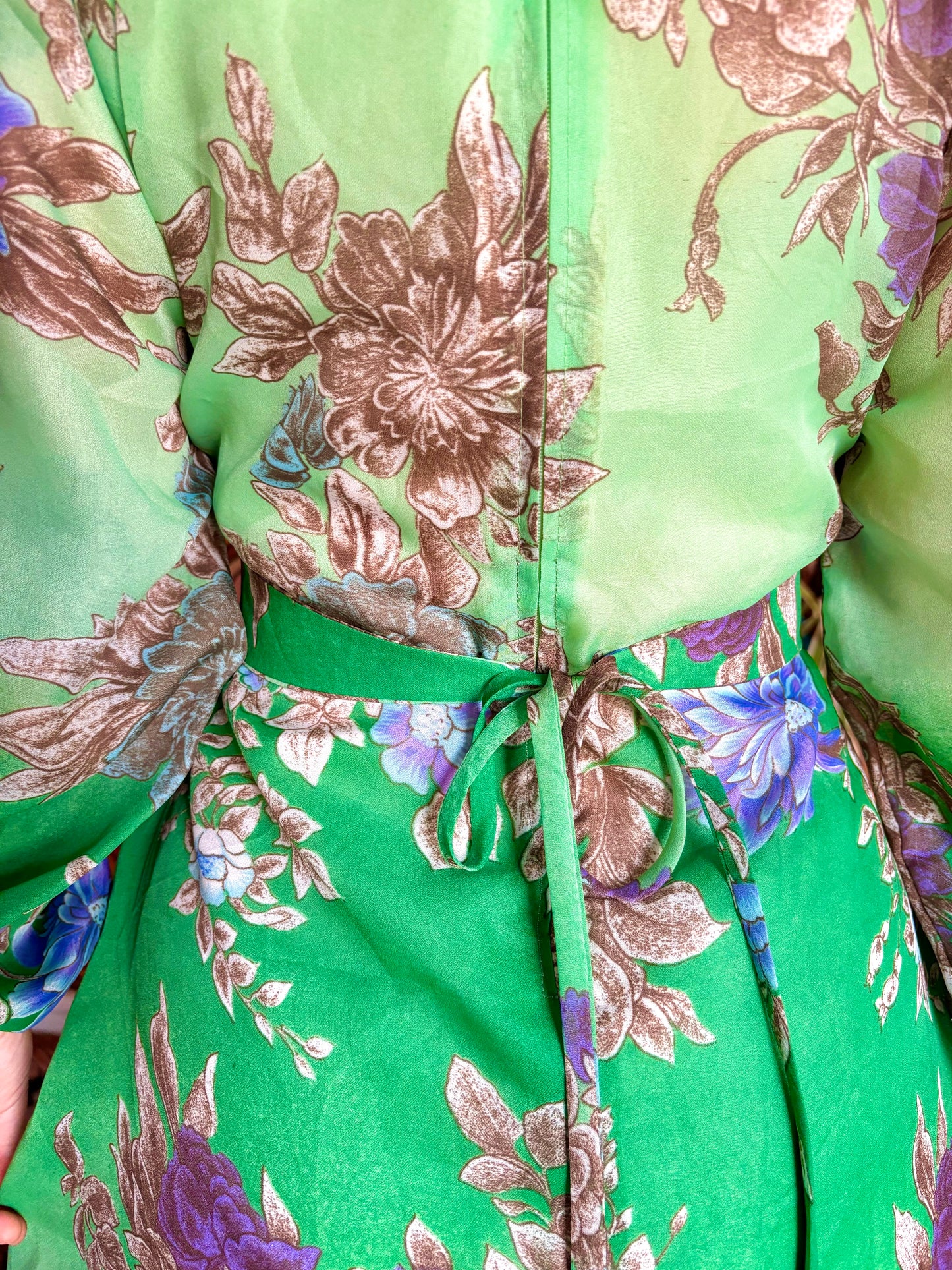 Vintage 70s Green Floral Maxi Dress