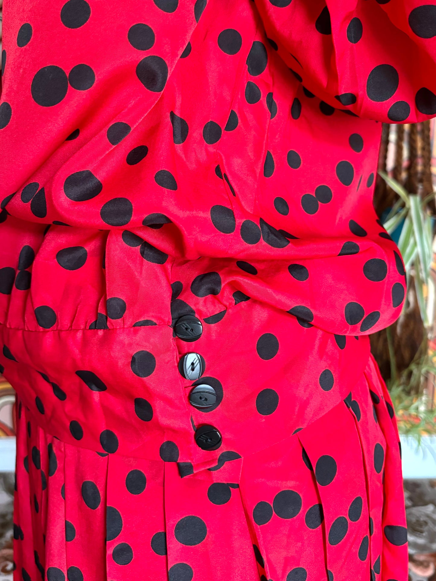 Vintage 80s Red and Black Spotty Lovebug Two Piece