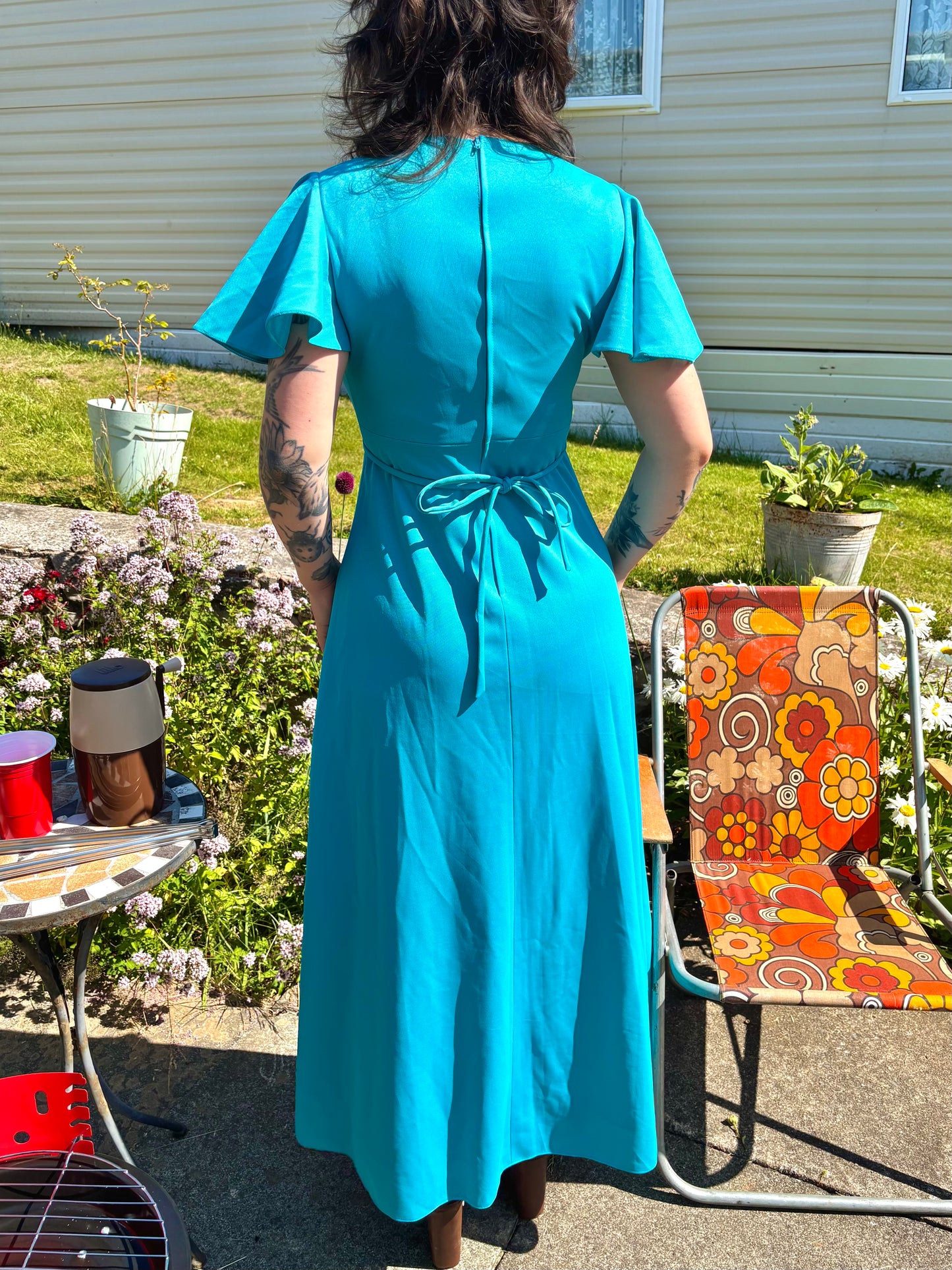 Vintage 70s Blue Angel Sleeve Maxi Dress