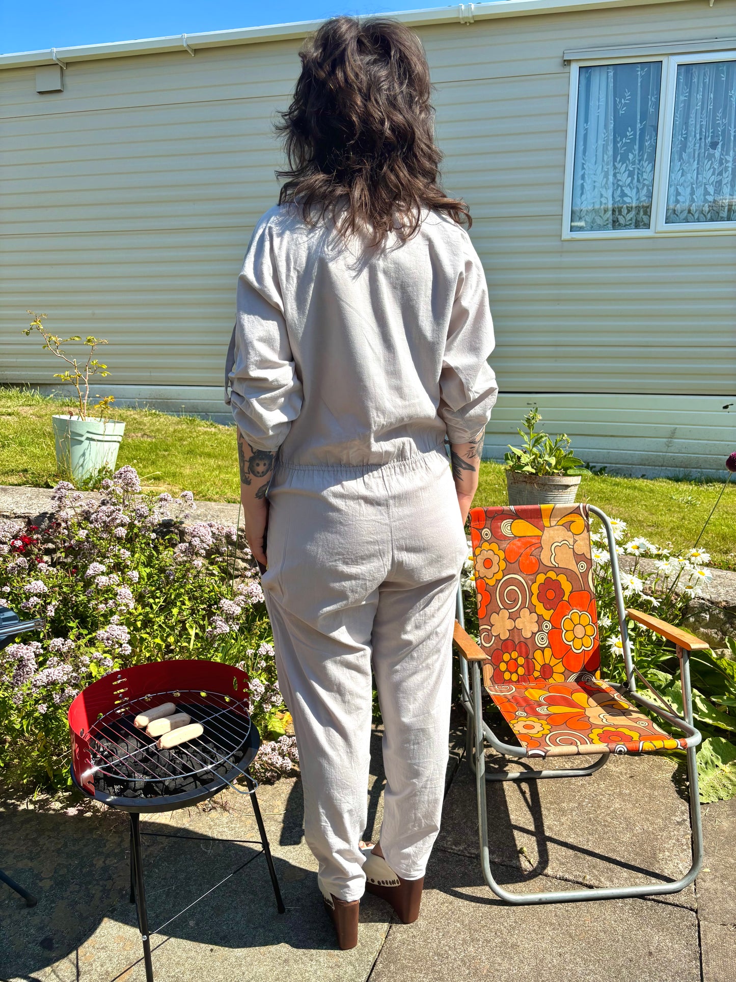 Vintage 70s 80s Grey Patched Jumpsuit