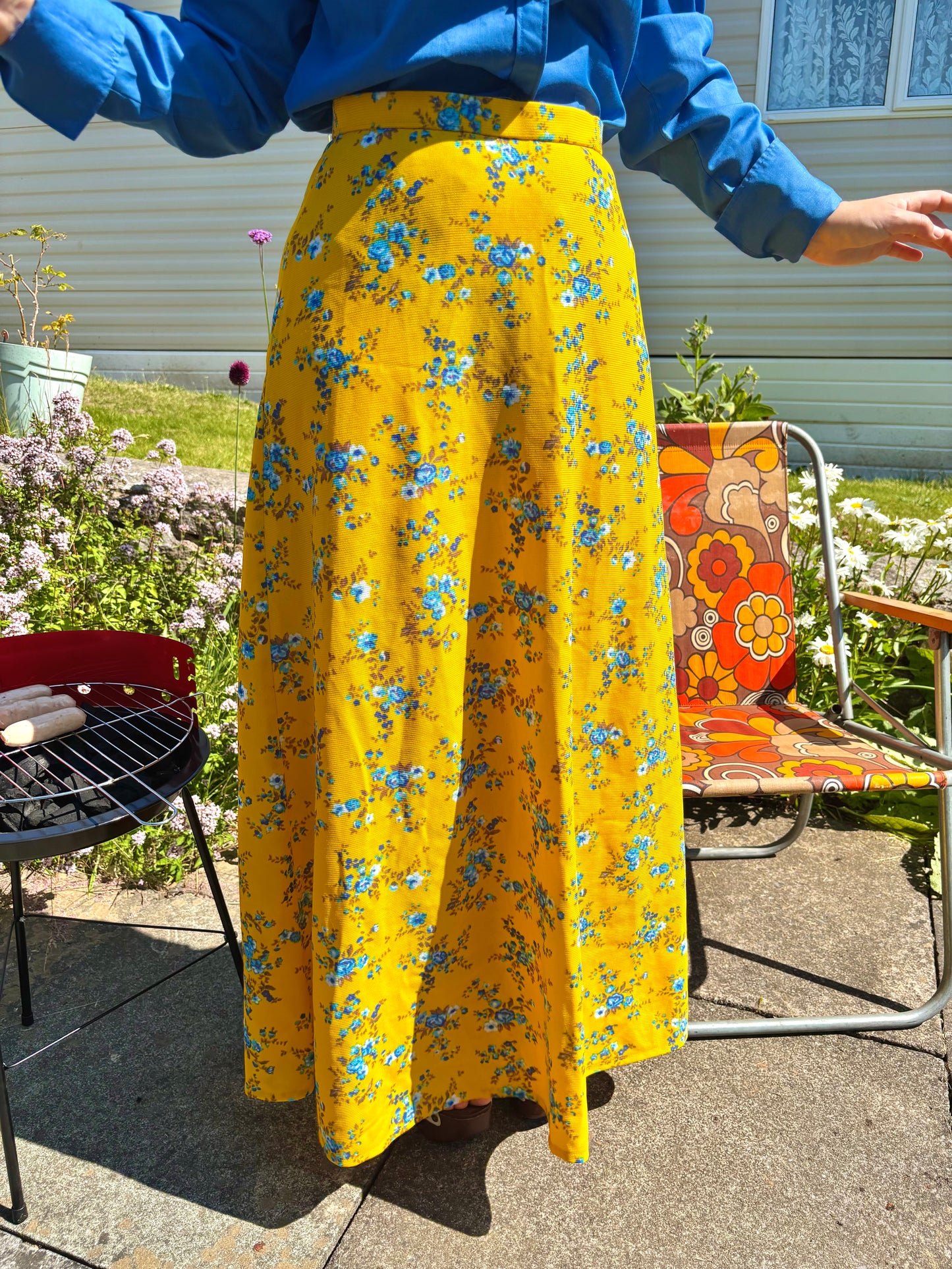 Vintage 70s Yellow Floral Maxi Skirt
