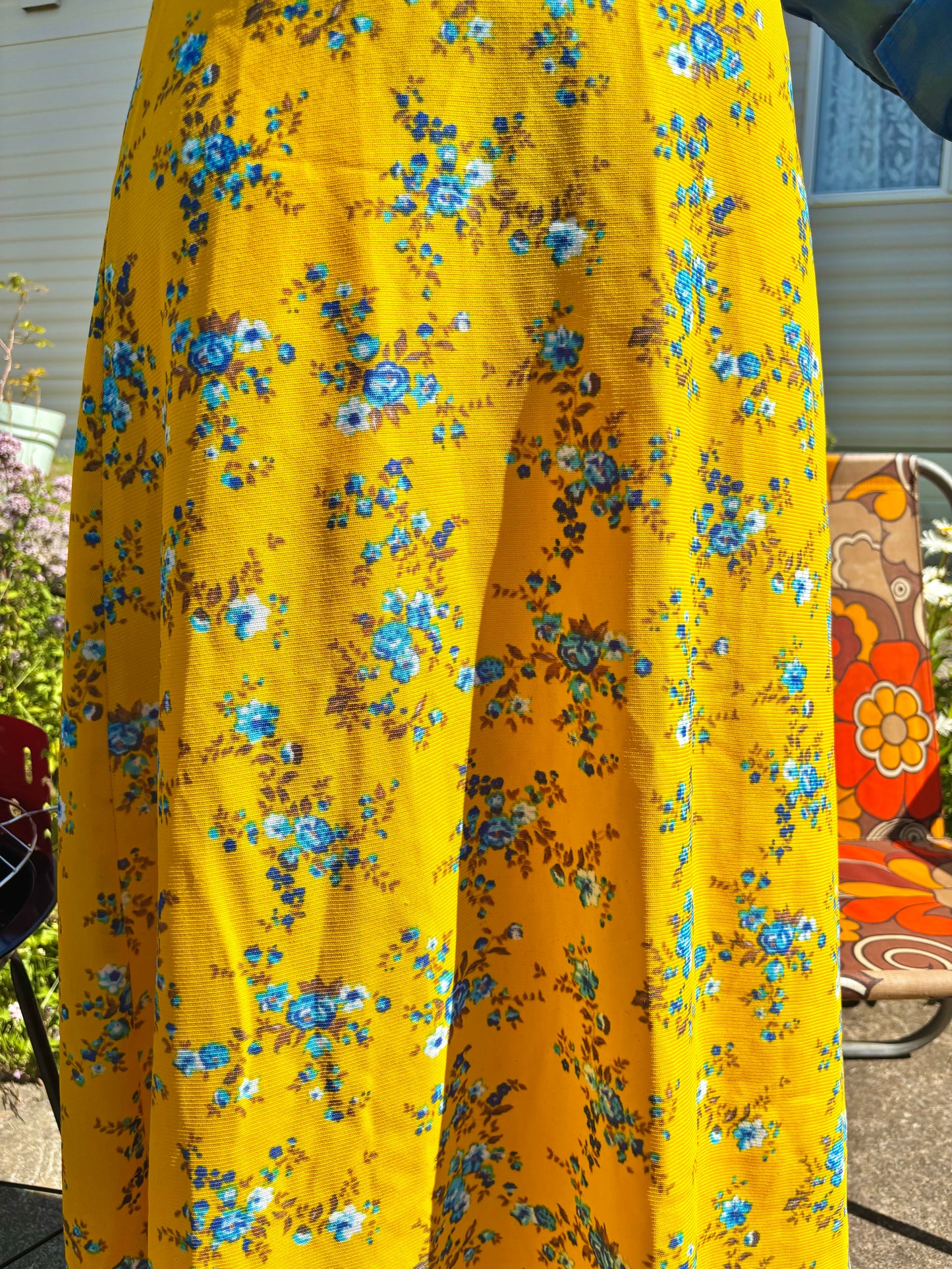 Vintage 70s Yellow Floral Maxi Skirt