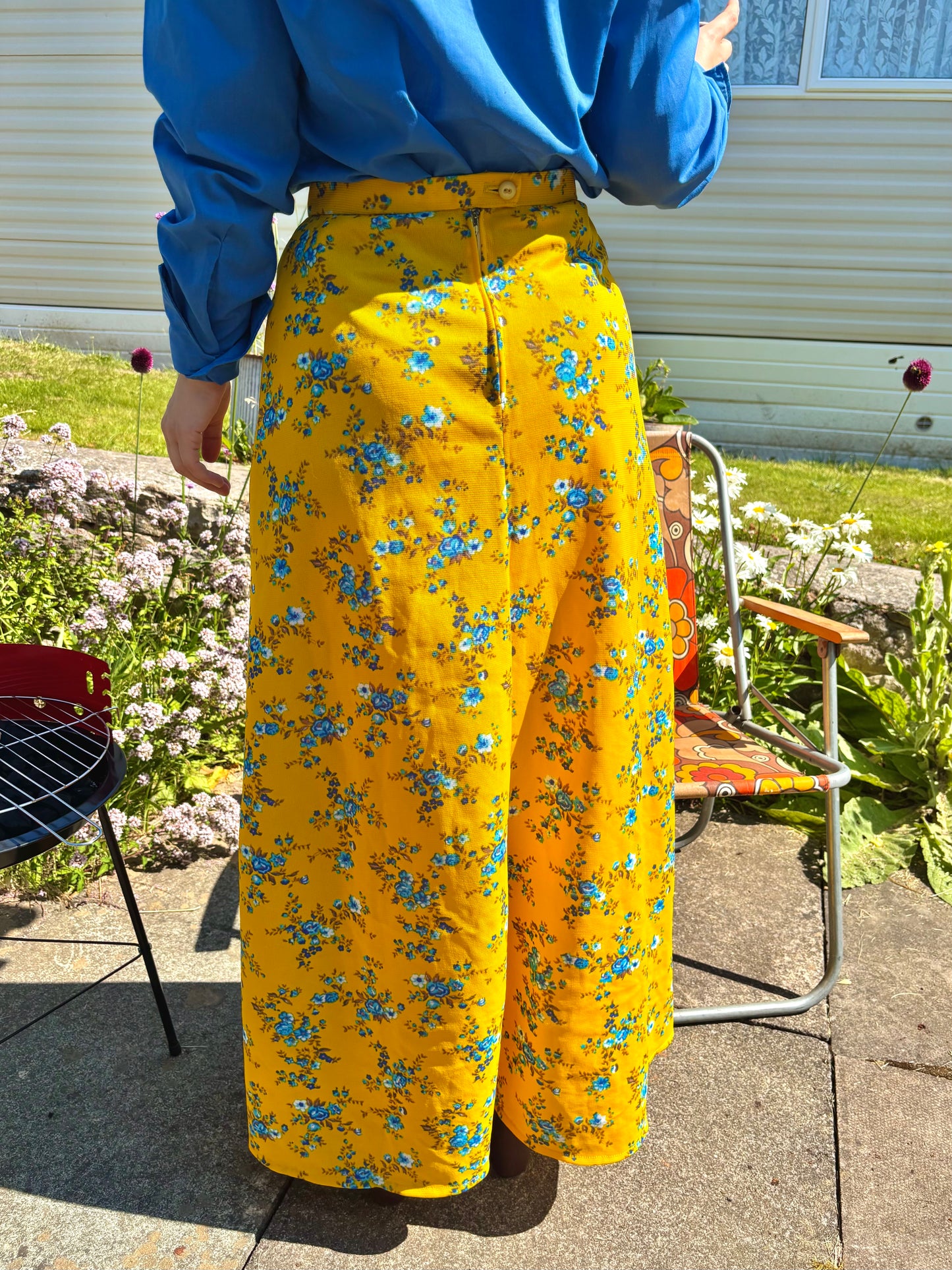 Vintage 70s Yellow Floral Maxi Skirt