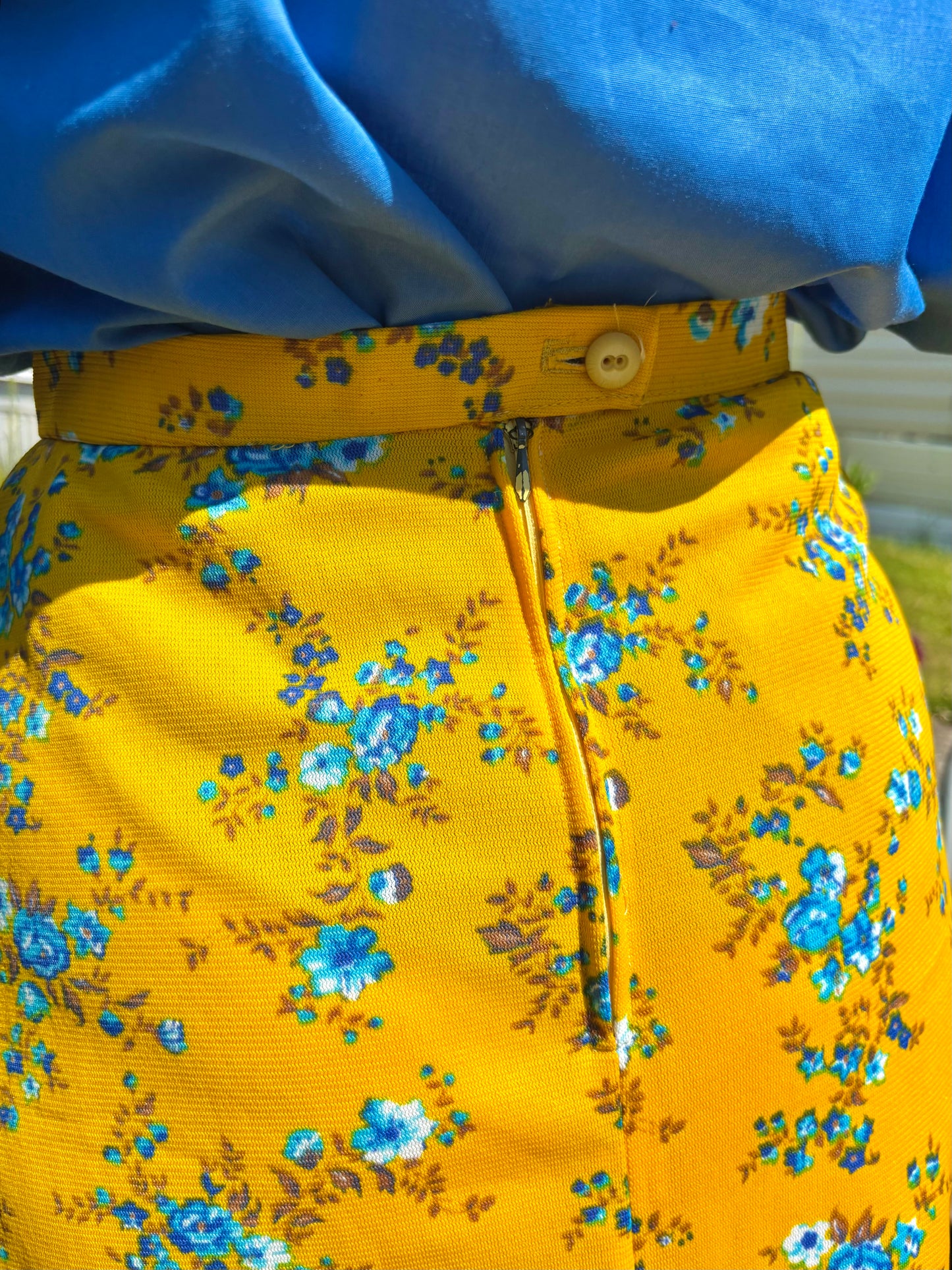Vintage 70s Yellow Floral Maxi Skirt