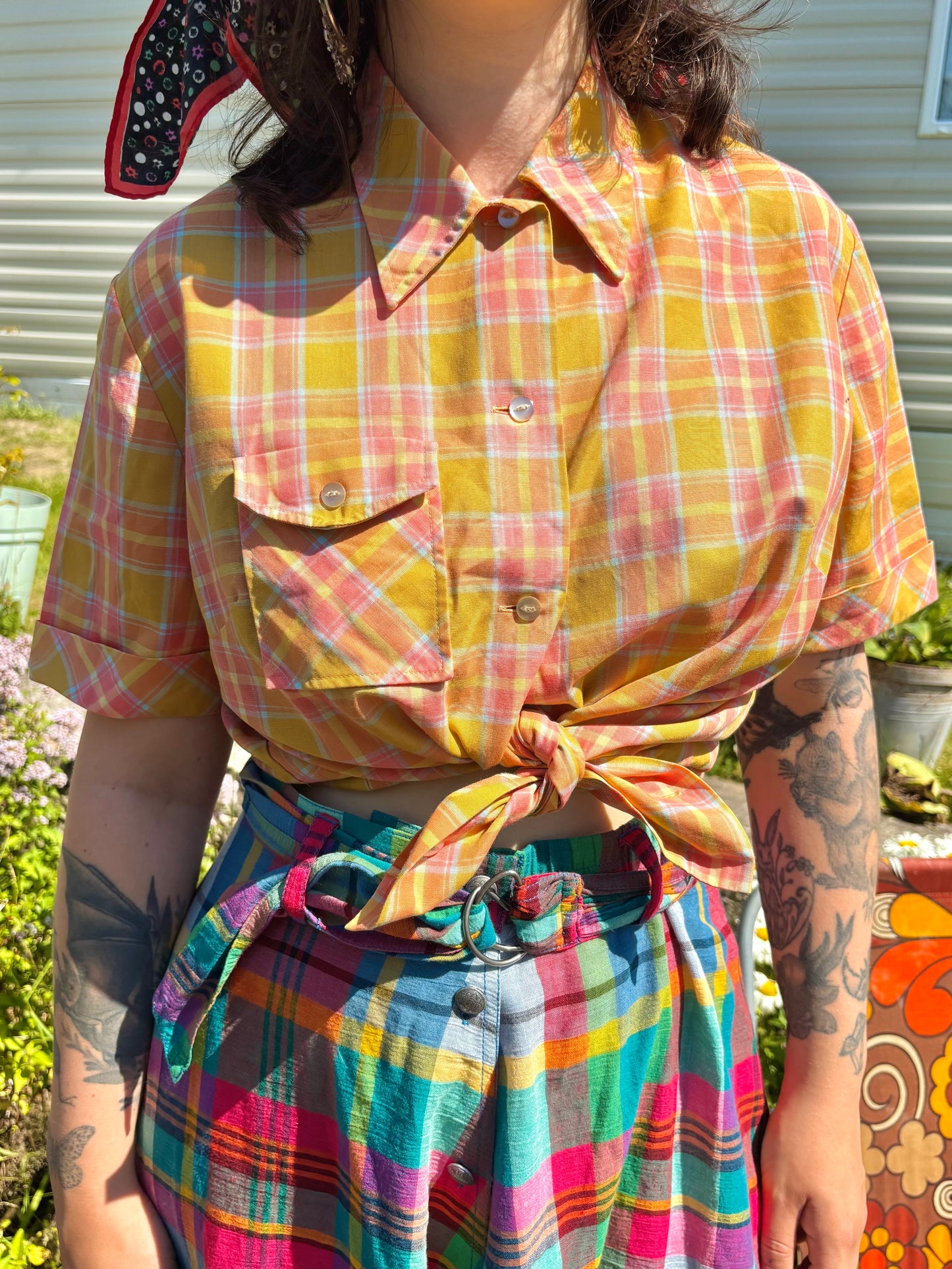 Vintage 70s Orange Check Shirt