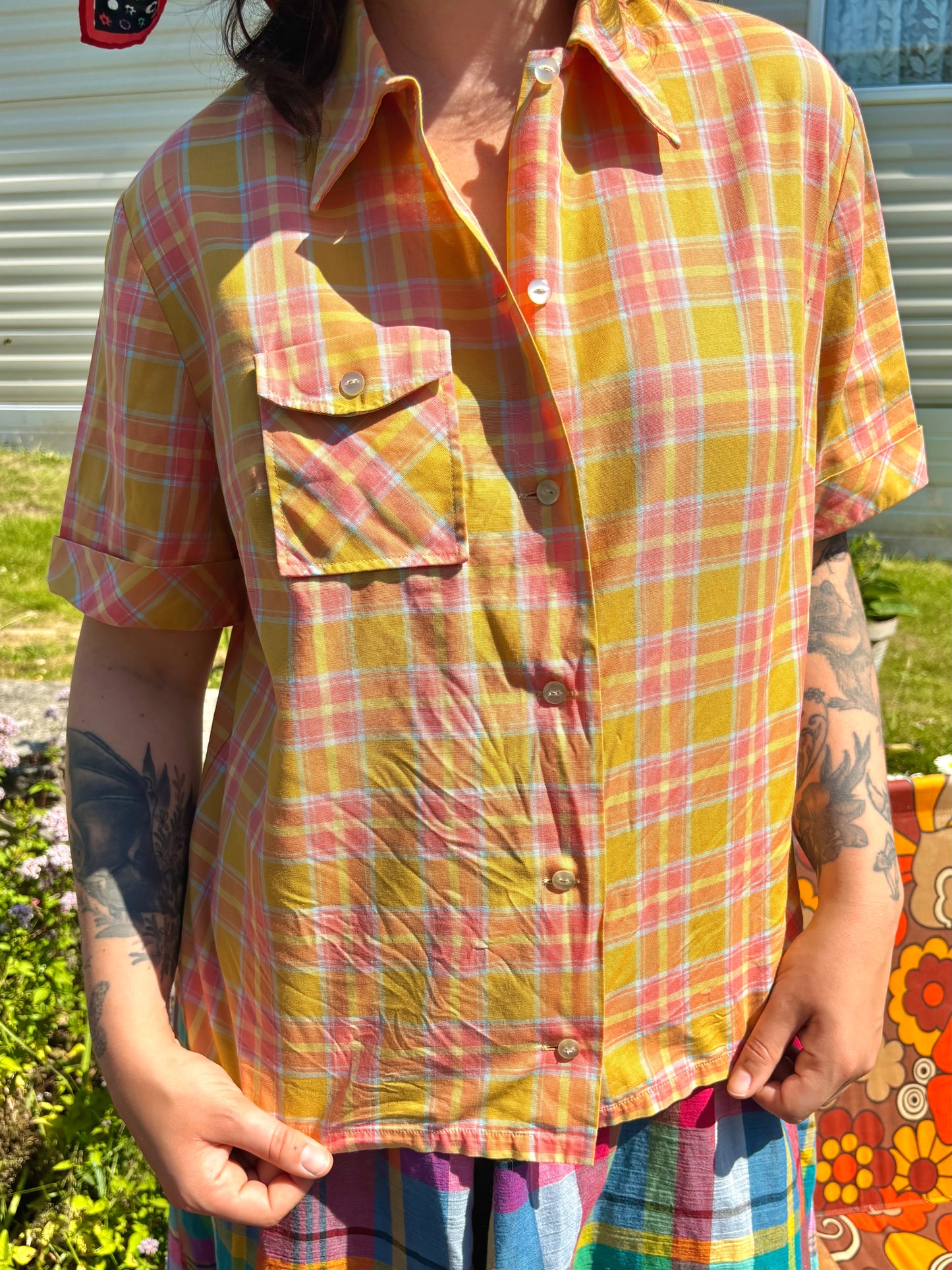 Vintage 70s Orange Check Shirt