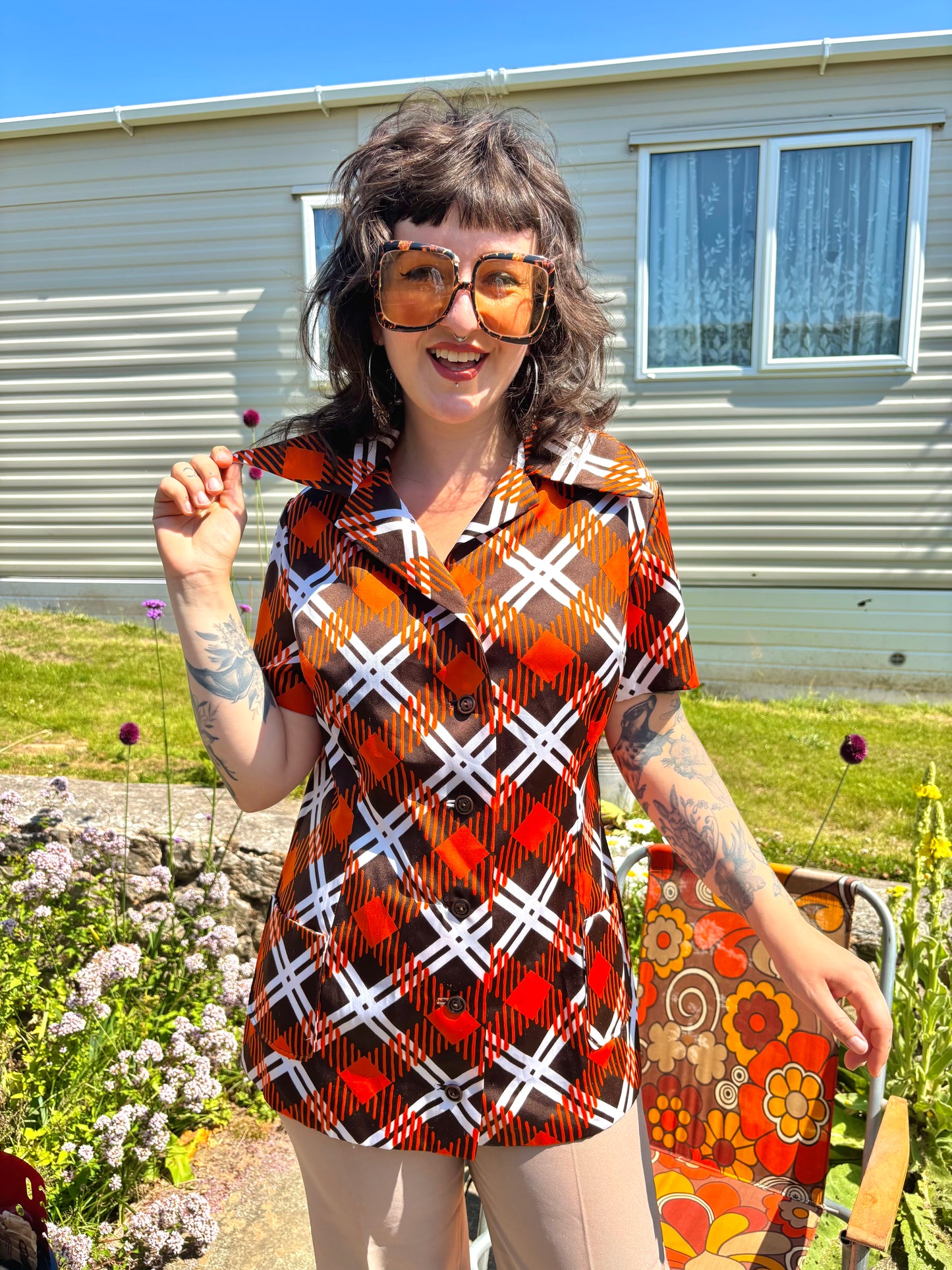 Vintage 70s Brown and Orange Tunic