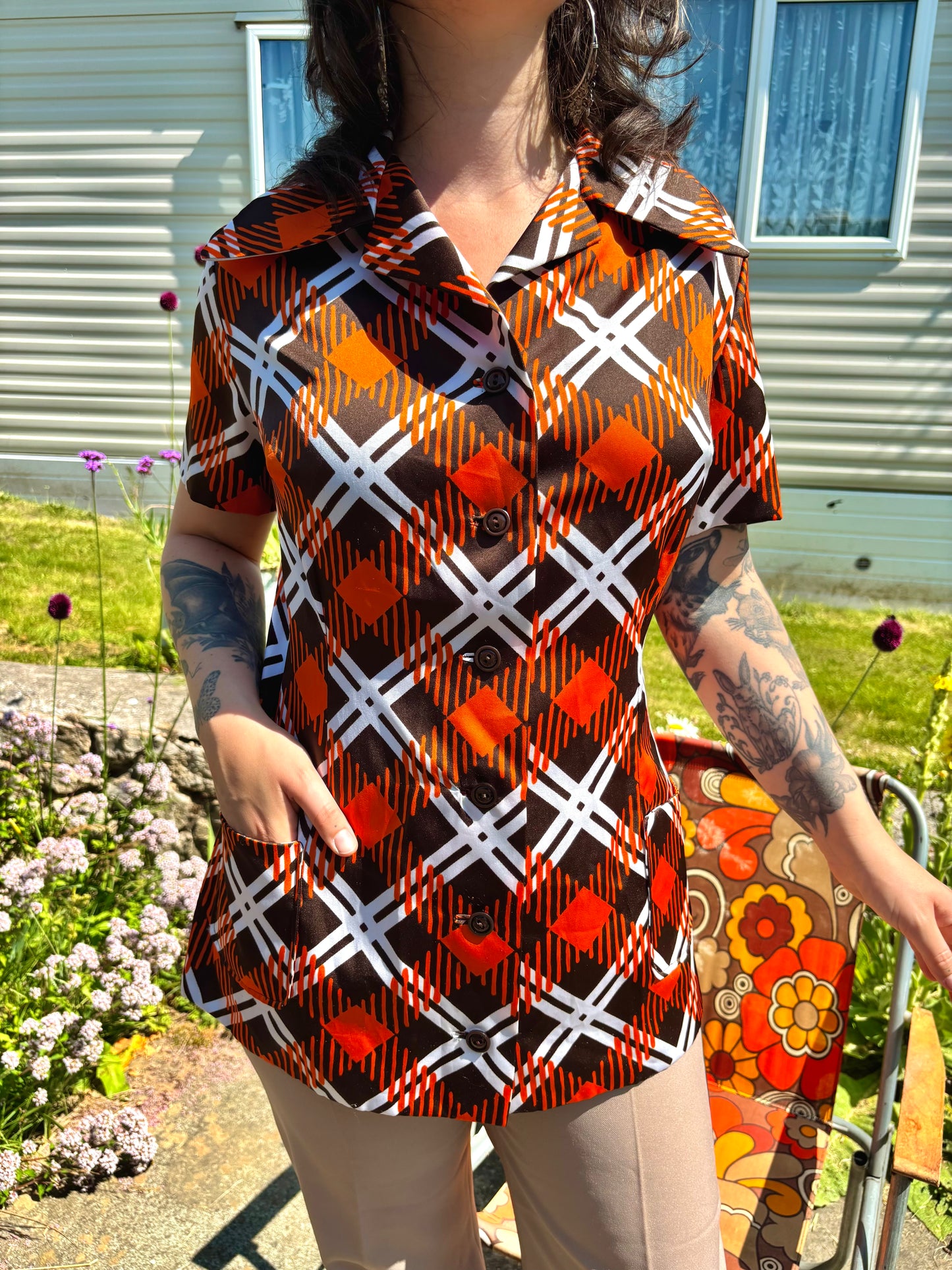Vintage 70s Brown and Orange Tunic