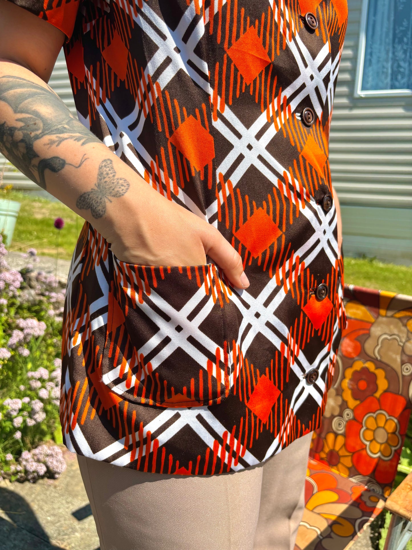 Vintage 70s Brown and Orange Tunic