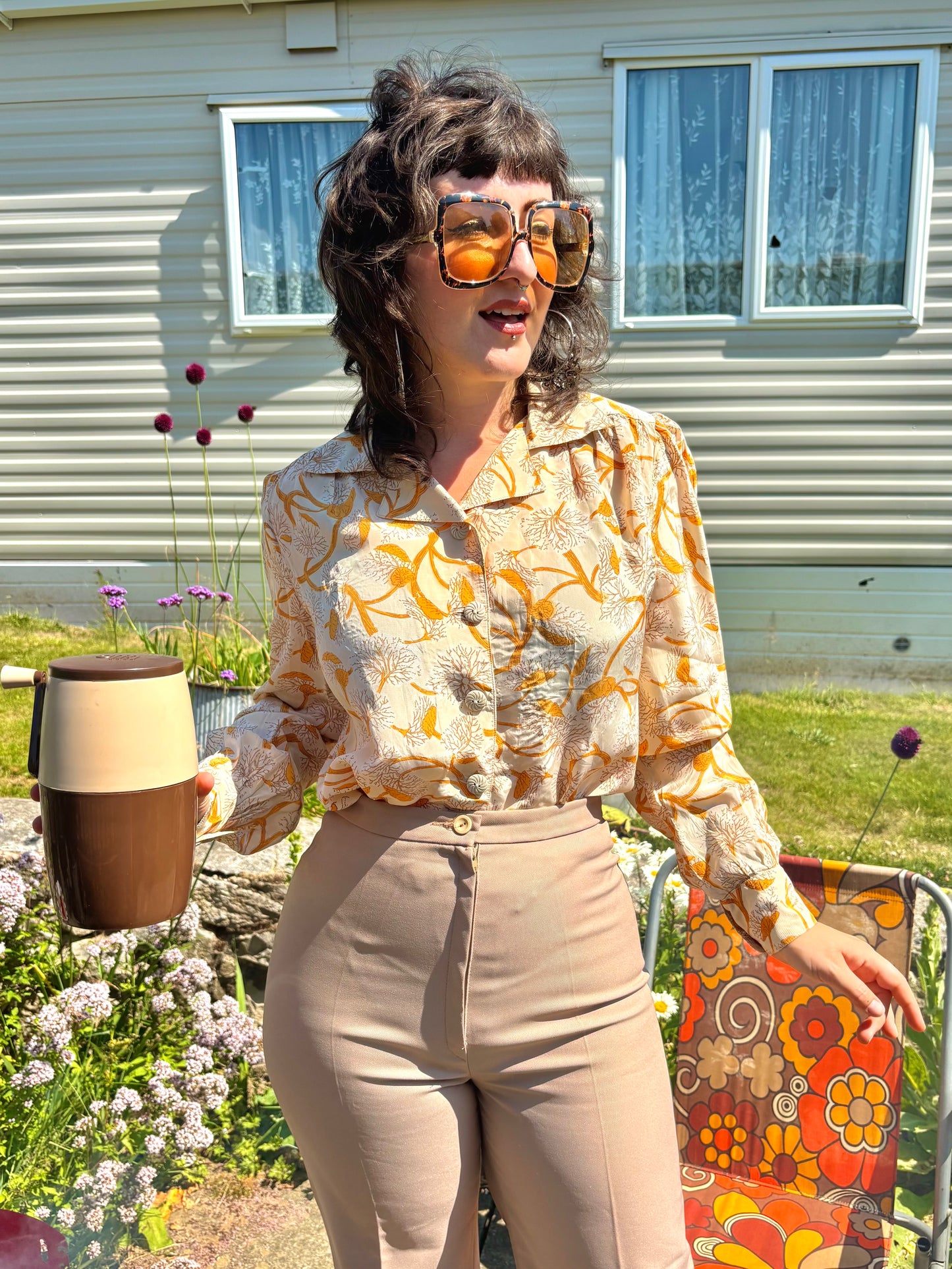 Vintage 70s Orange Tree Print Shirt