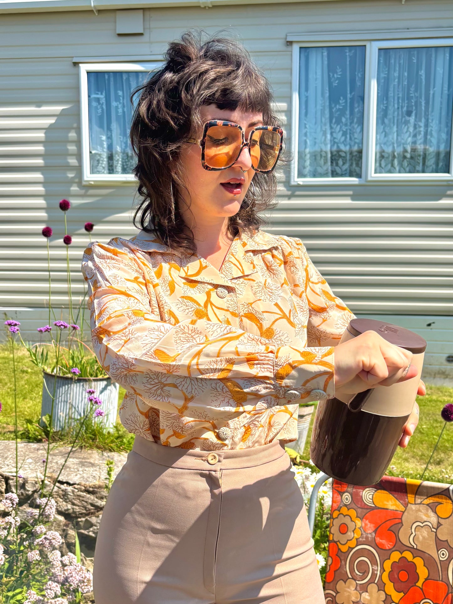 Vintage 70s Orange Tree Print Shirt