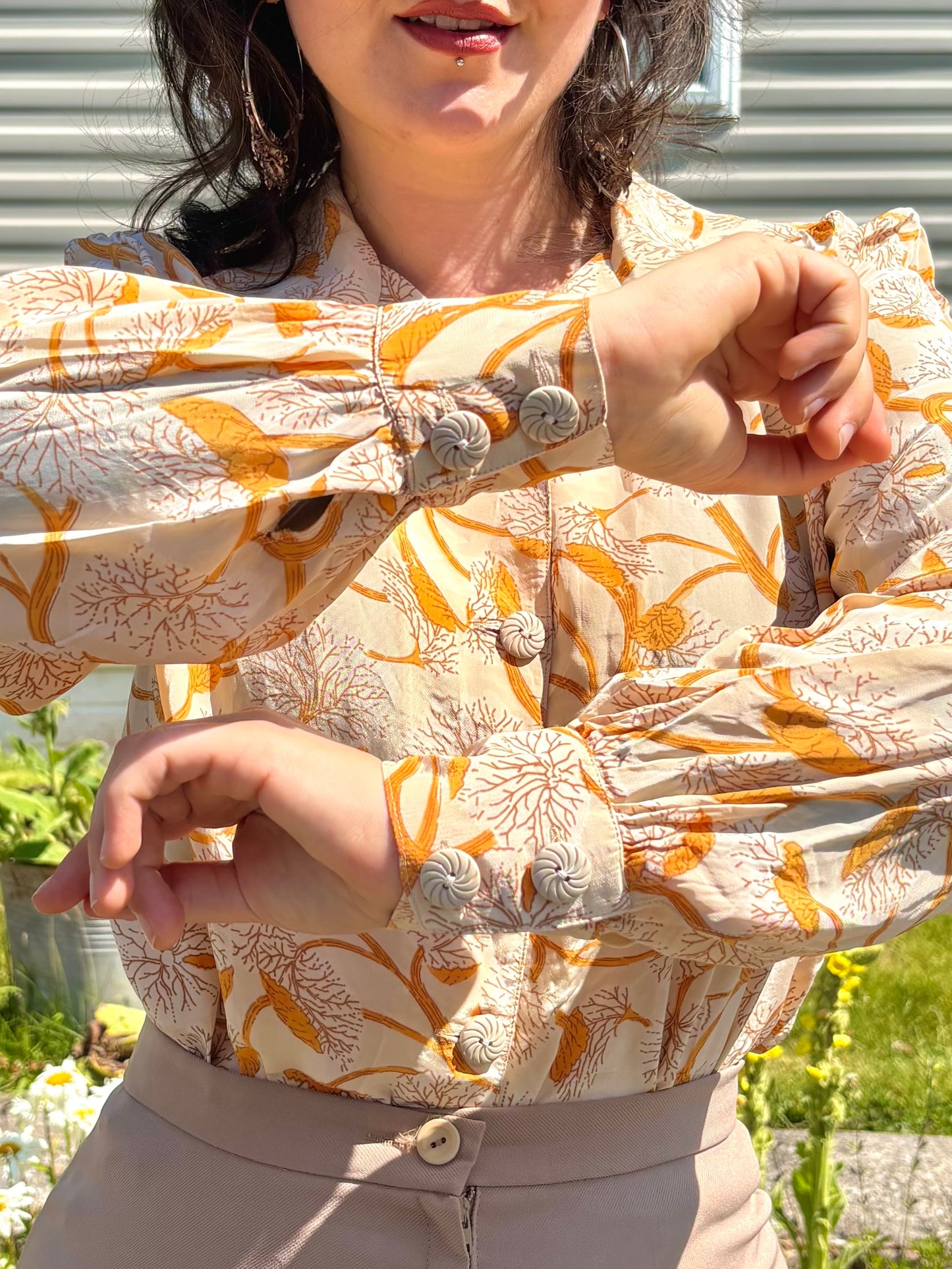 Vintage 70s Orange Tree Print Shirt