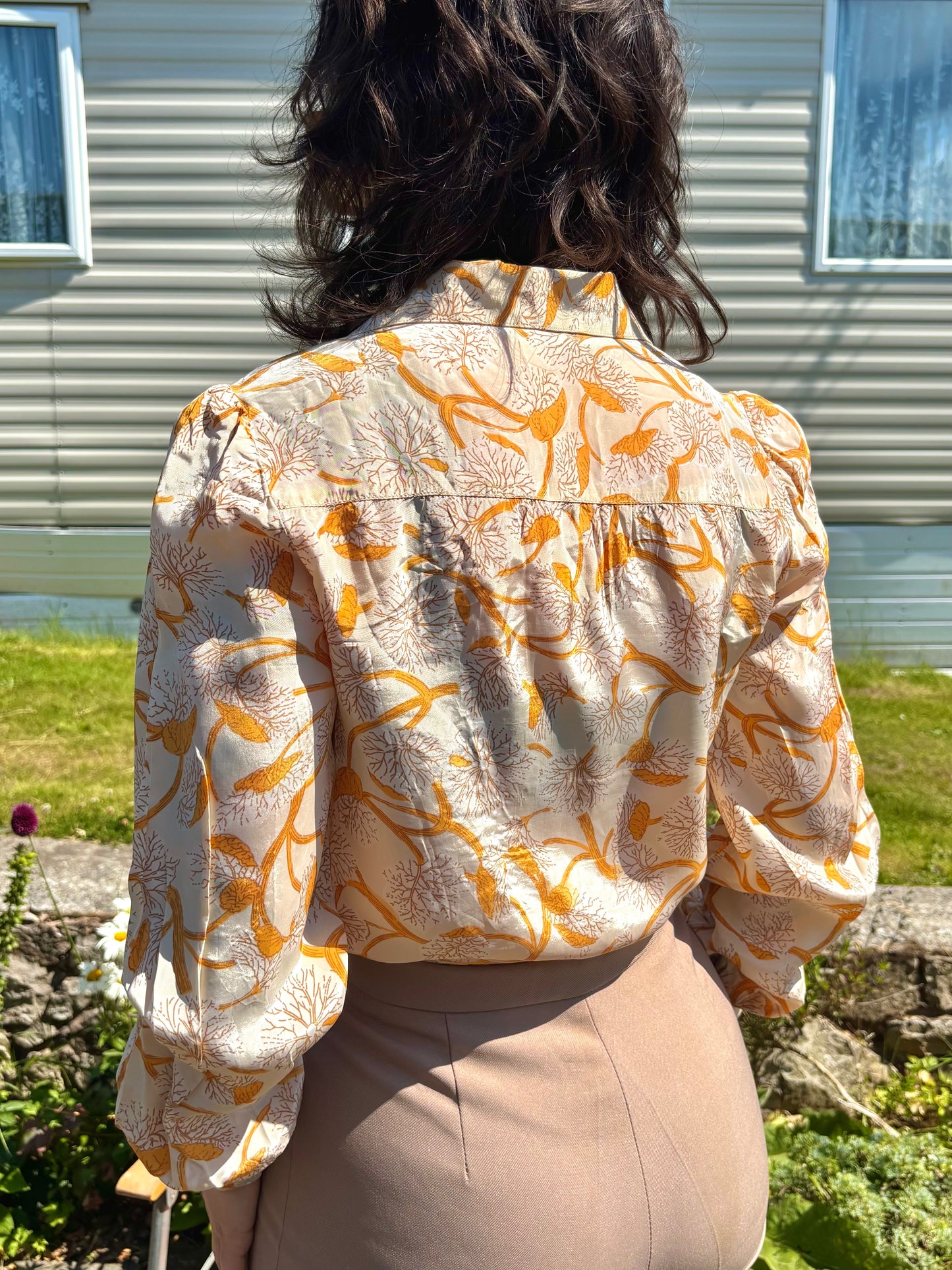 Vintage 70s Orange Tree Print Shirt