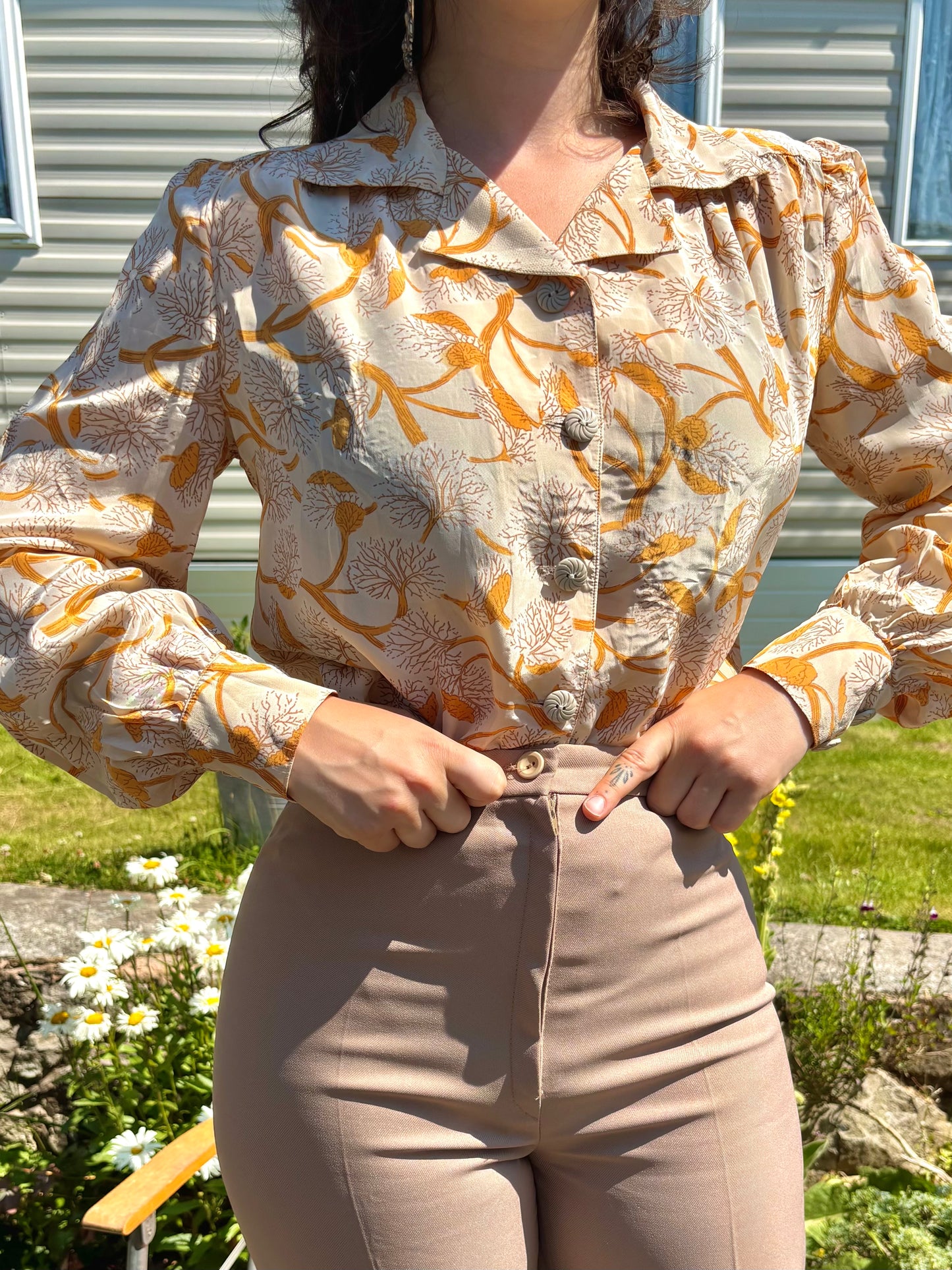 Vintage 70s Orange Tree Print Shirt