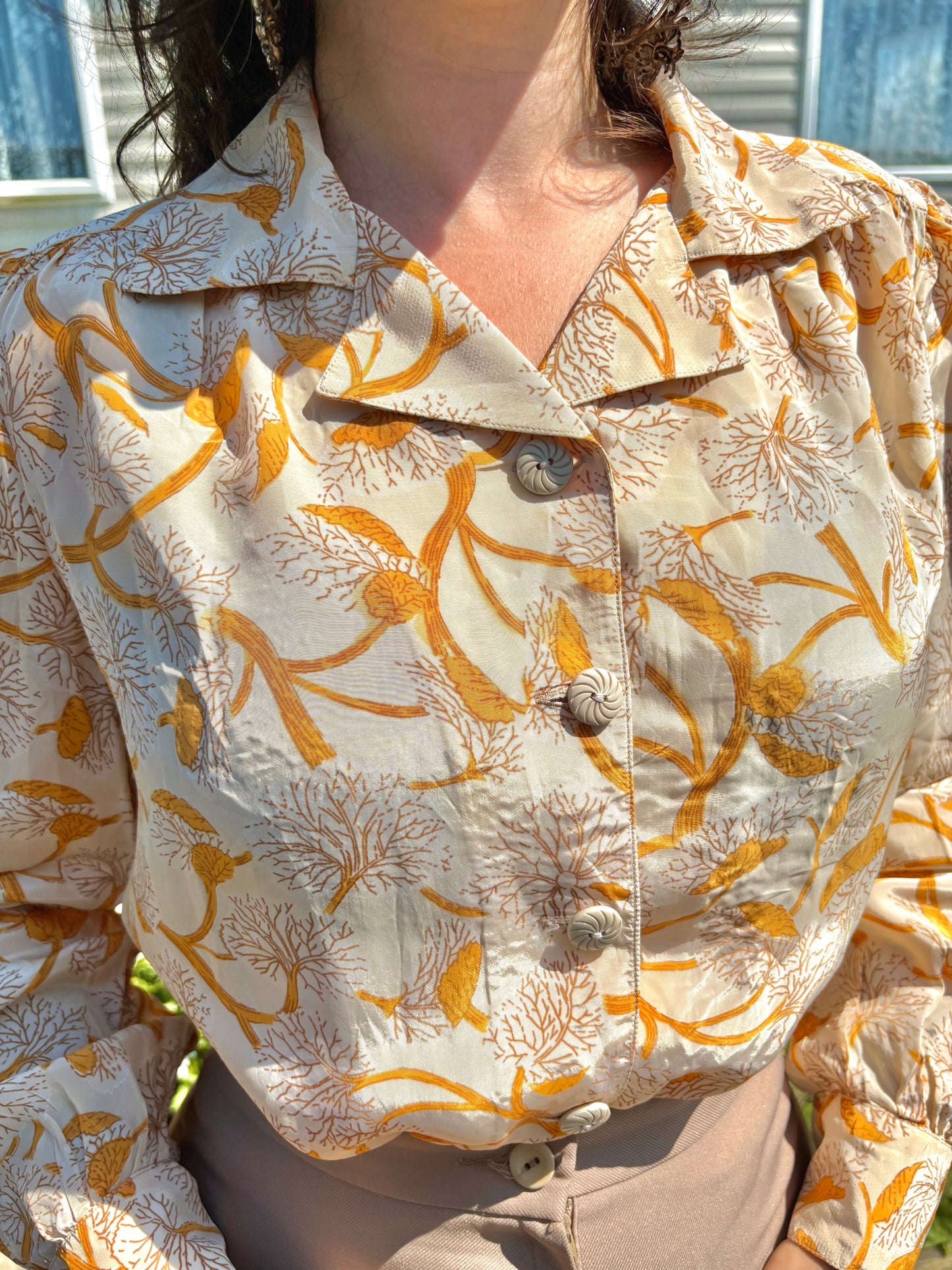 Vintage 70s Orange Tree Print Shirt