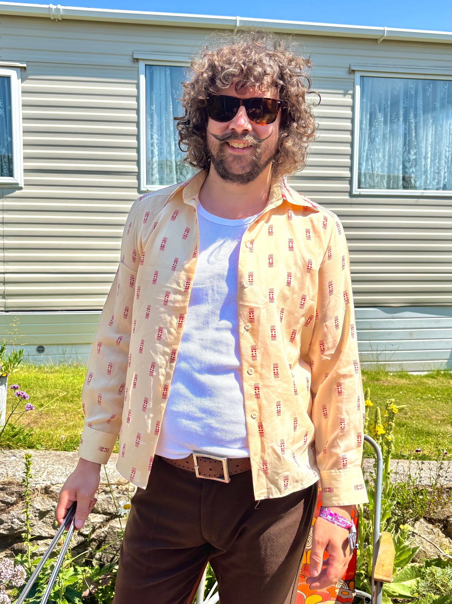 Vintage 70s Beige Printed Shirt