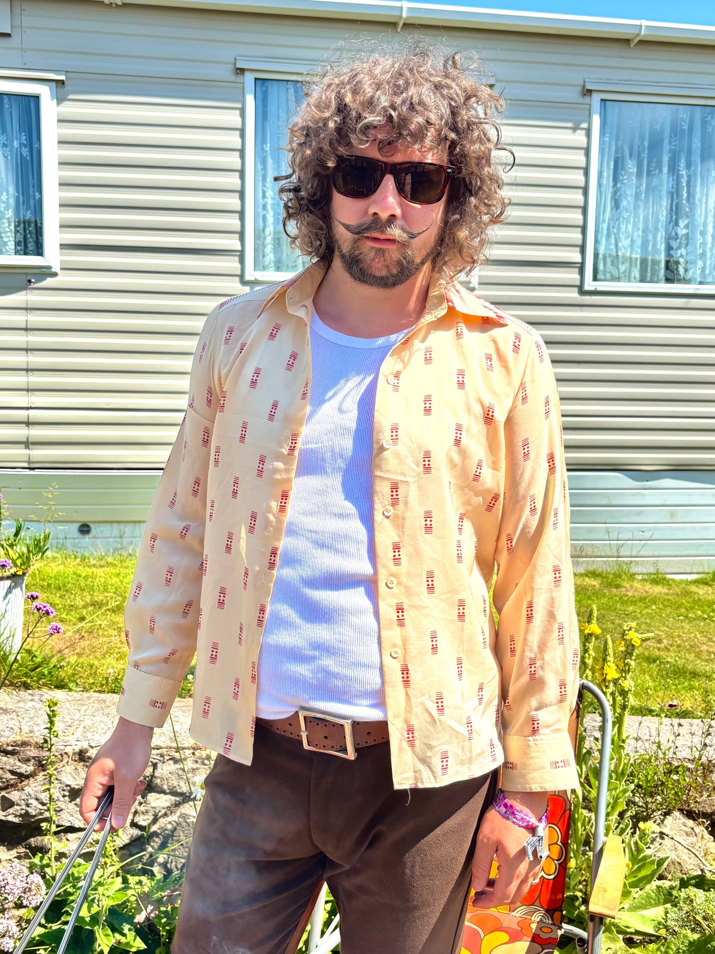 Vintage 70s Beige Printed Shirt