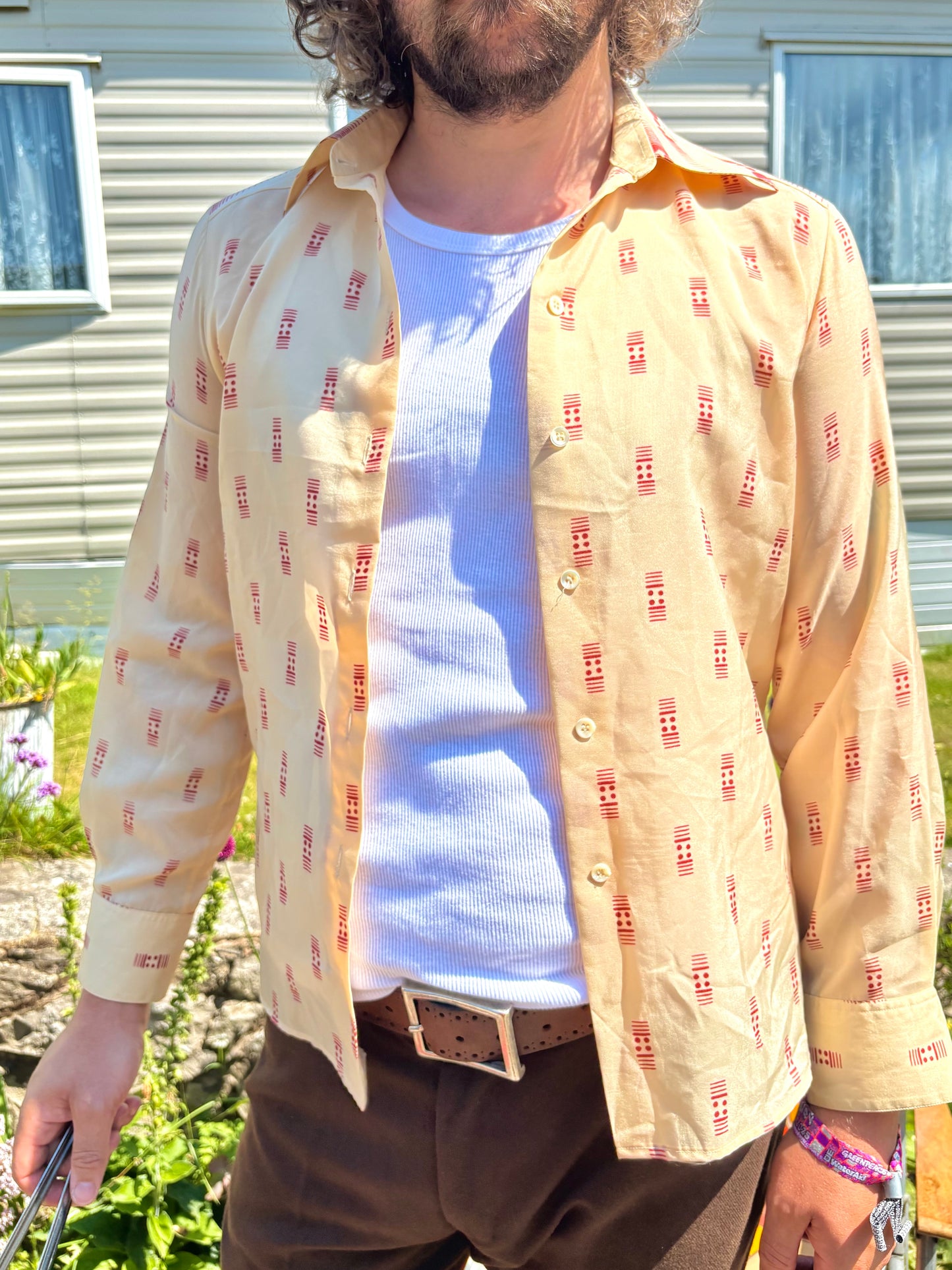 Vintage 70s Beige Printed Shirt