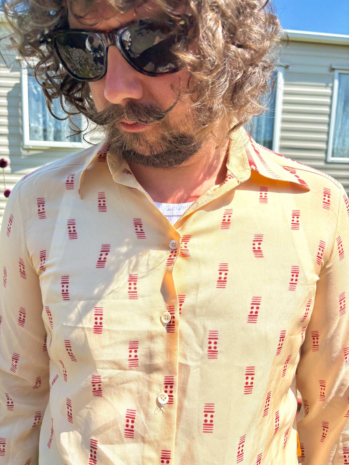 Vintage 70s Beige Printed Shirt