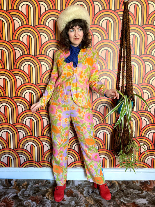 Vintage 60s Colourful Floral Three Piece Suit