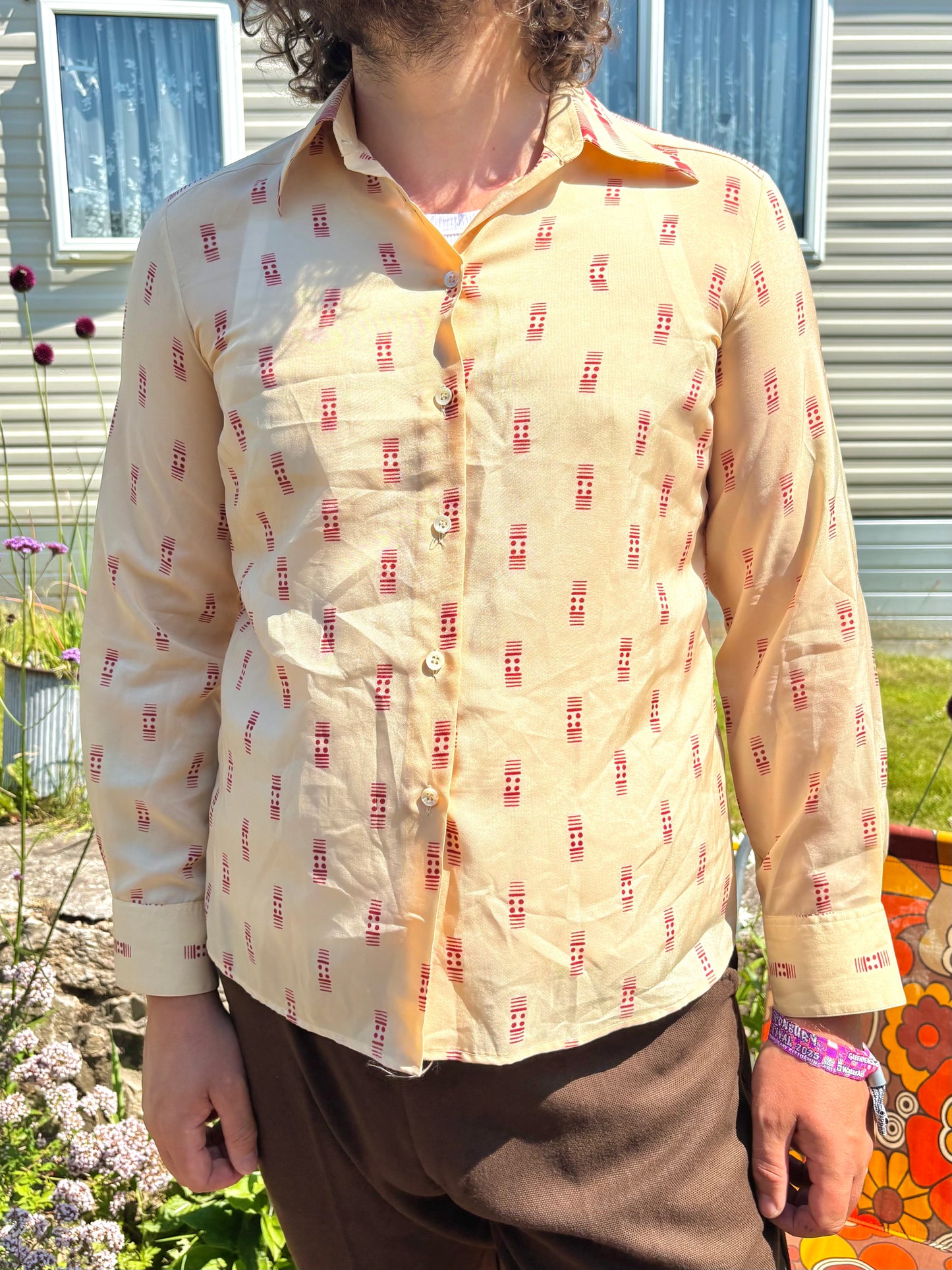 Vintage 70s Beige Printed Shirt